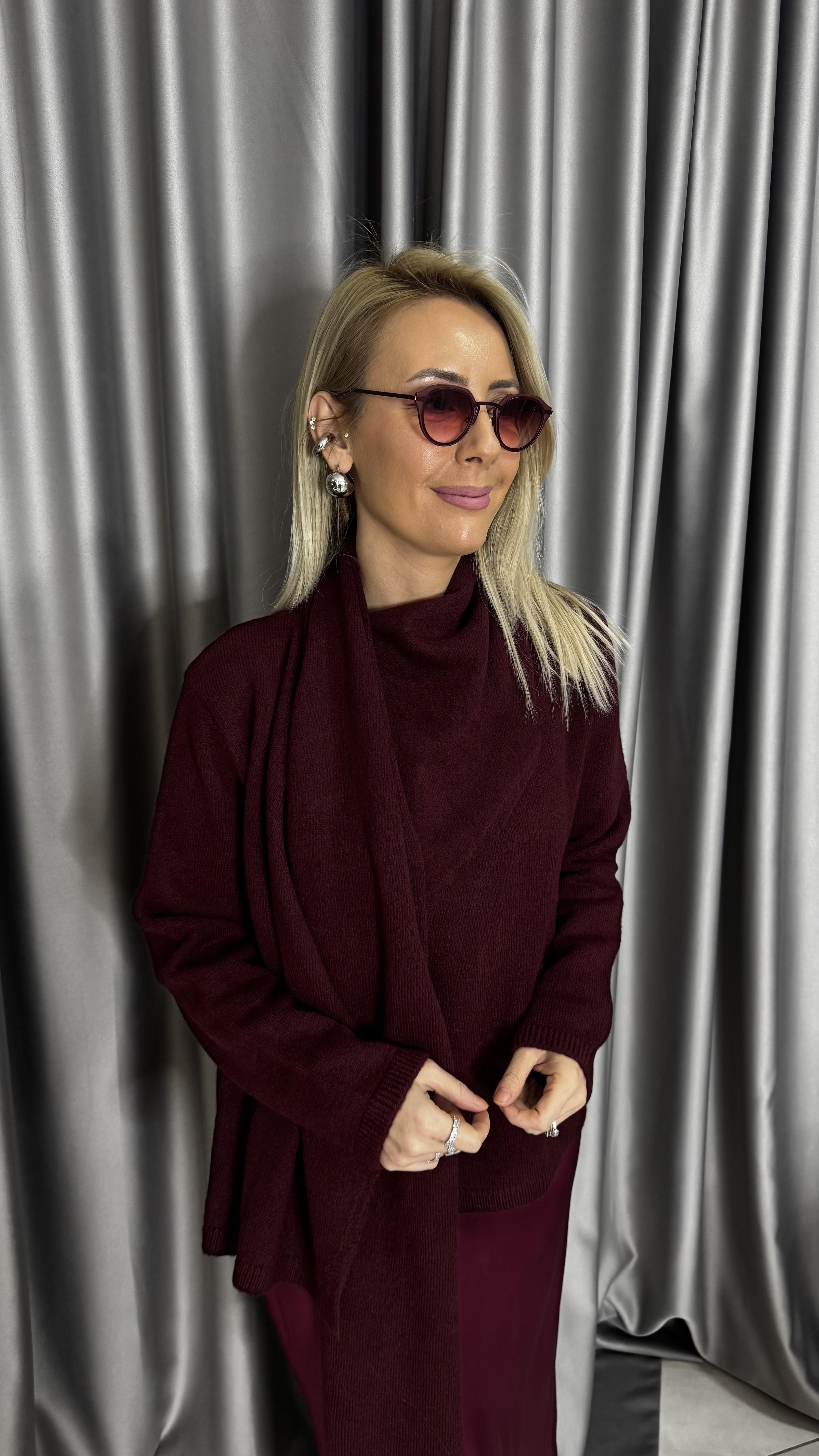 Kendinden Şallı Bordo Triko