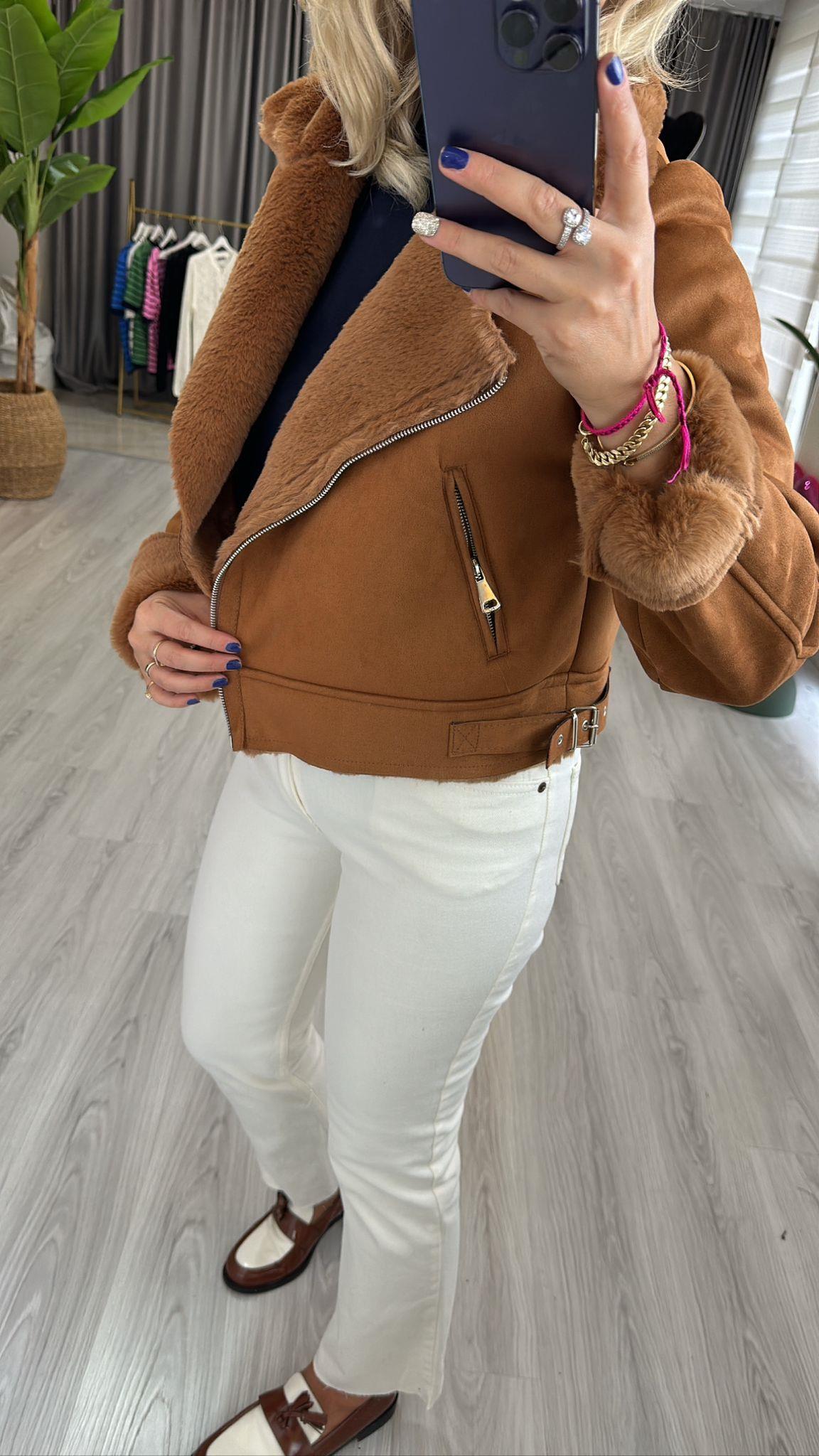 Kürk Astarlı Taba Nubuk mont