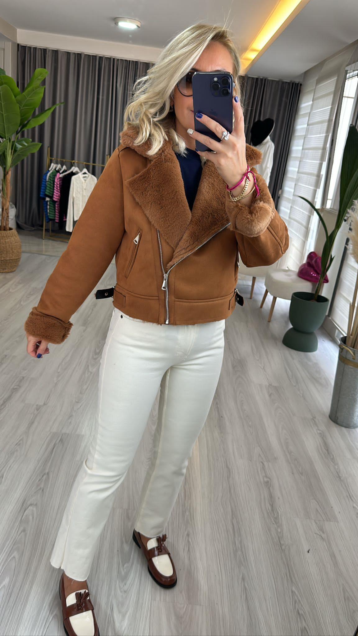 Kürk Astarlı Taba Nubuk mont