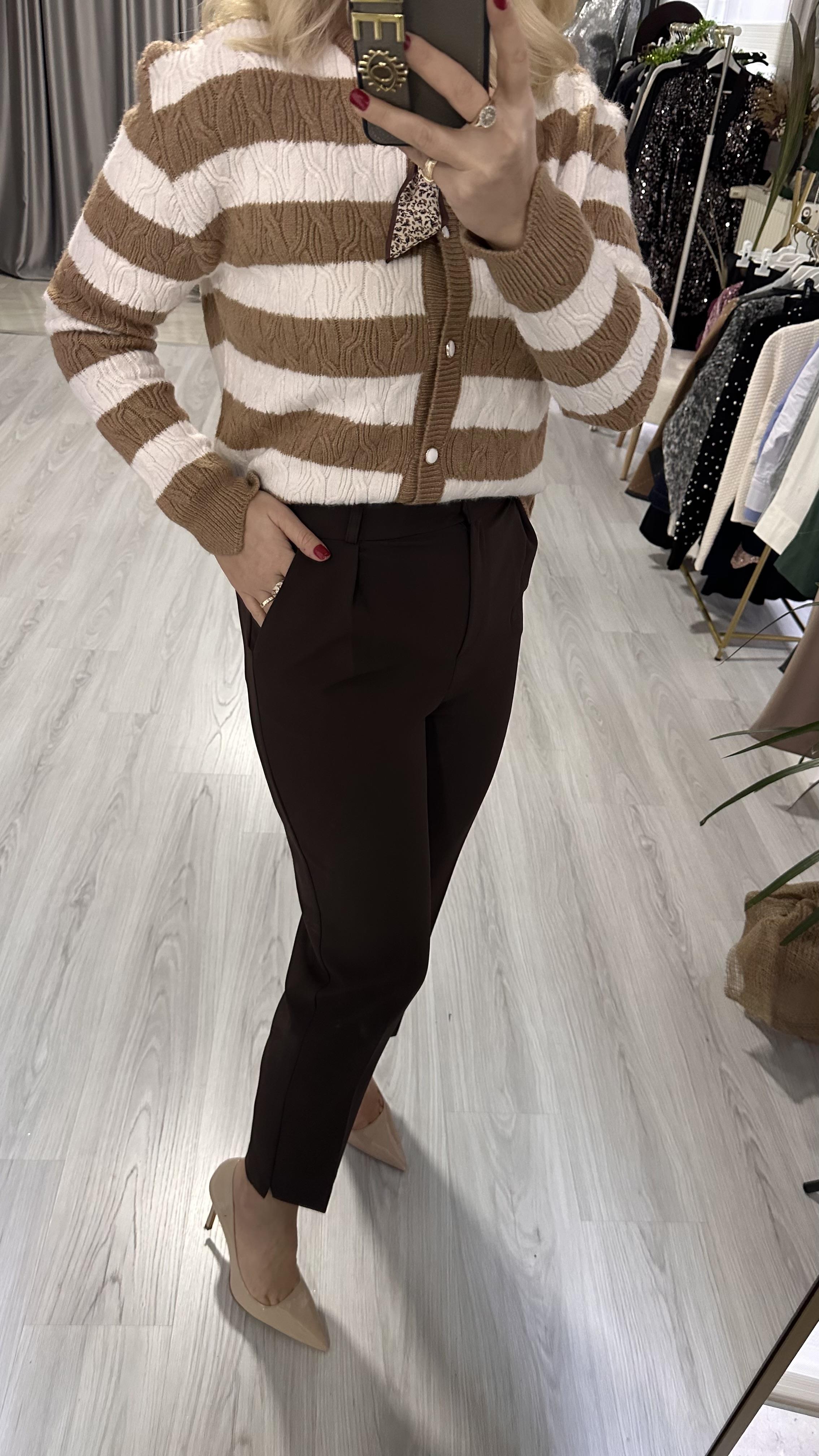 LİKRALI KREP KAHVERENGİ HAVUÇ PANTOLON