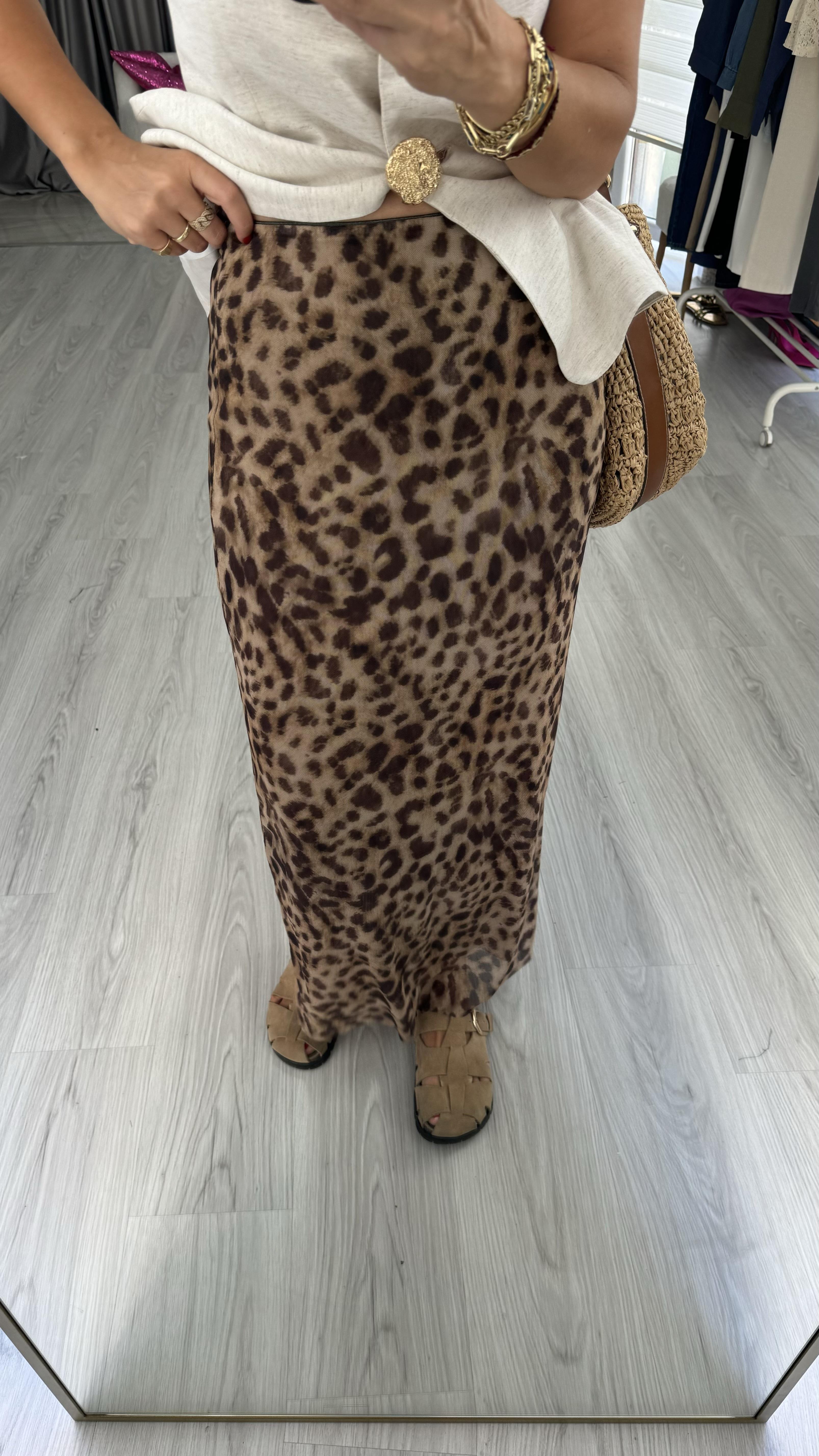 Likralı Tül Leopar Etek