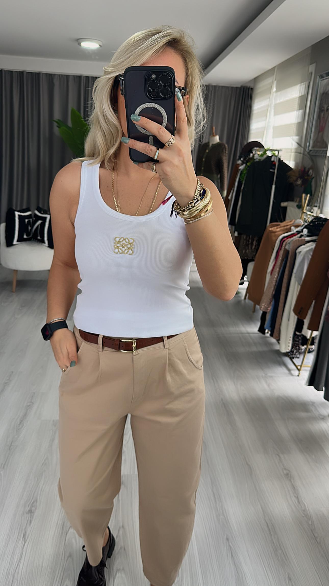 MARKA LOGOLU FİTİLLİ BEYAZ ATLET