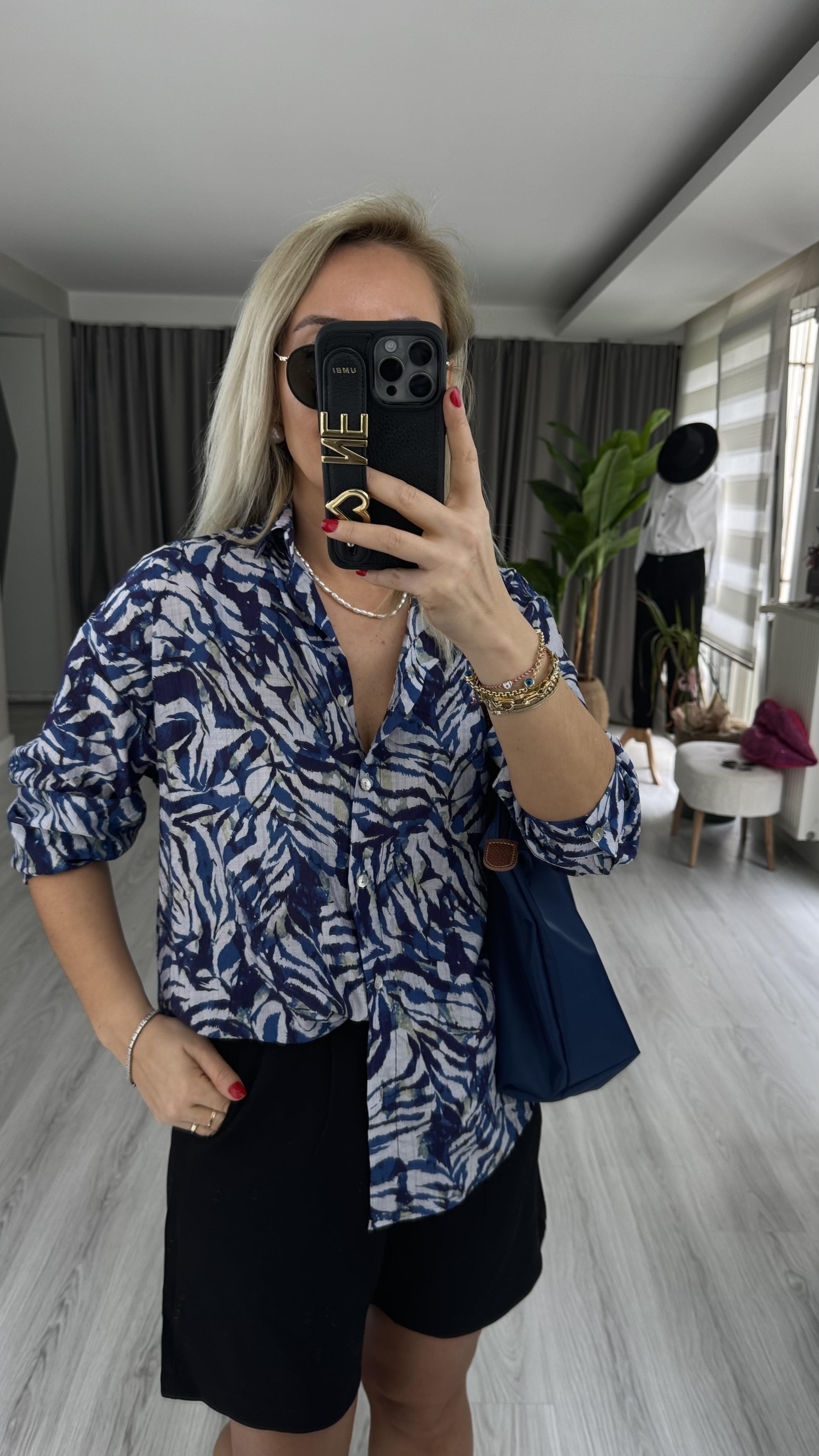 MAVİ DESENLİ TENCEL GÖMLEK