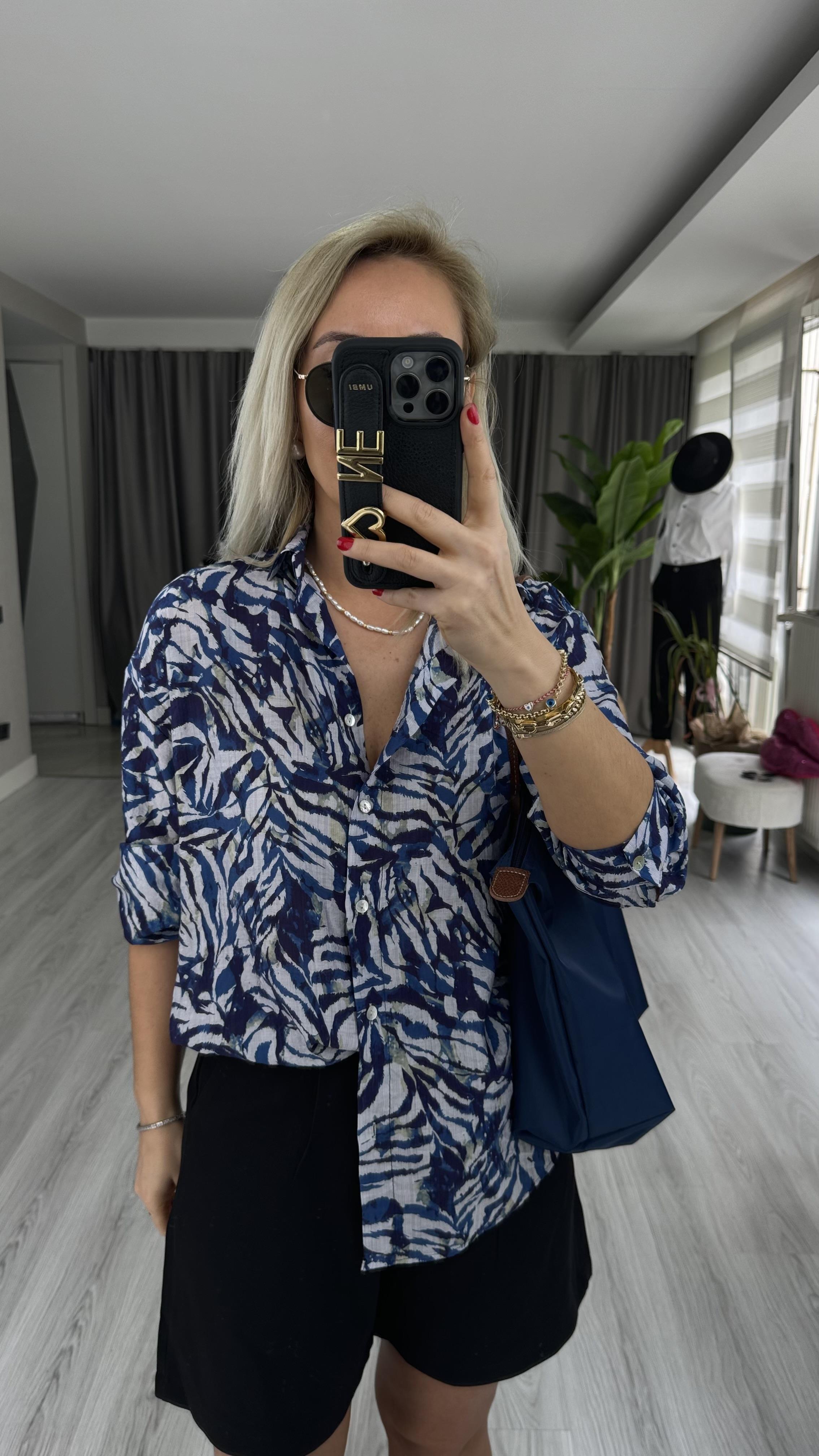 MAVİ DESENLİ TENCEL GÖMLEK