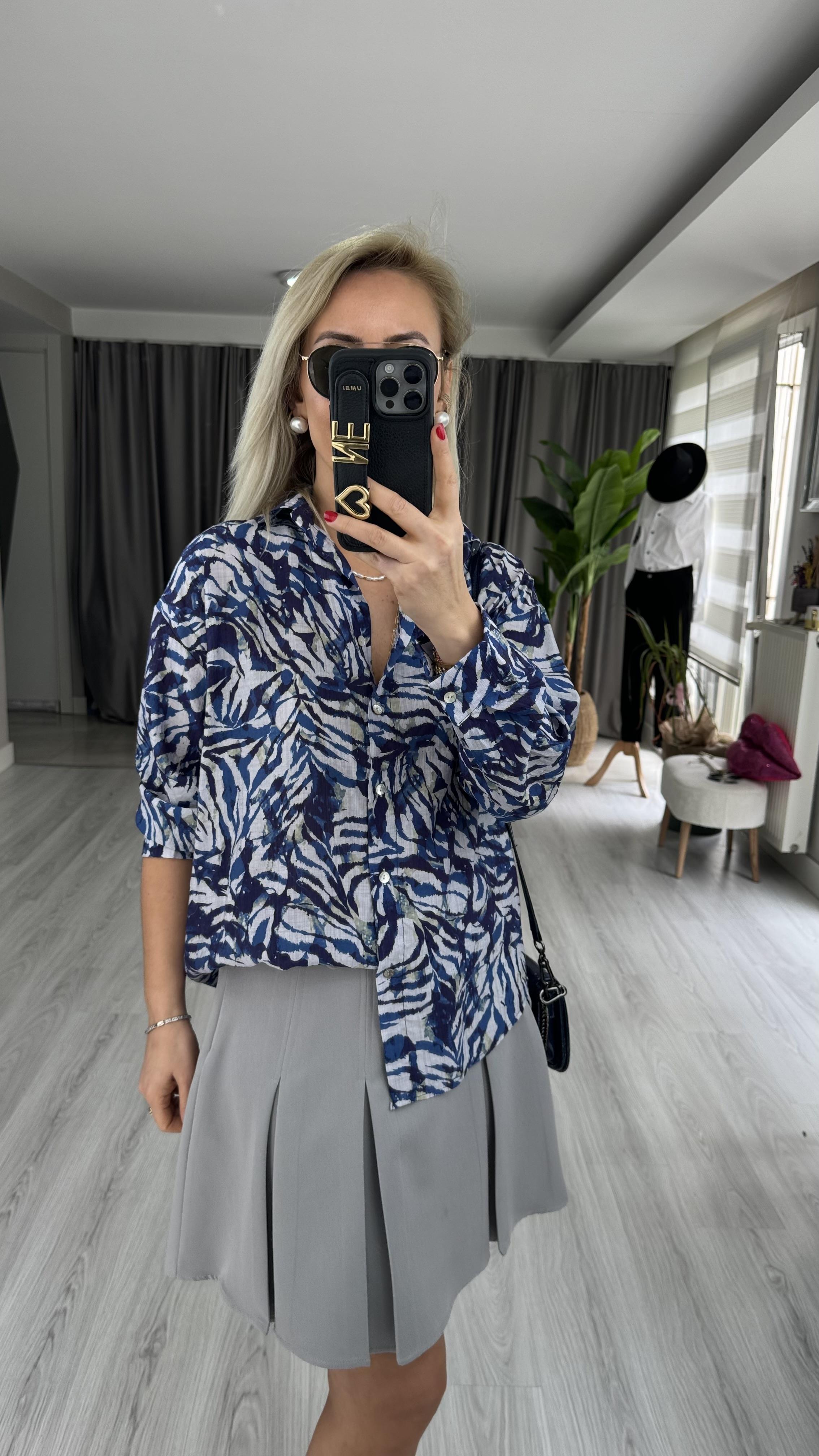 MAVİ DESENLİ TENCEL GÖMLEK