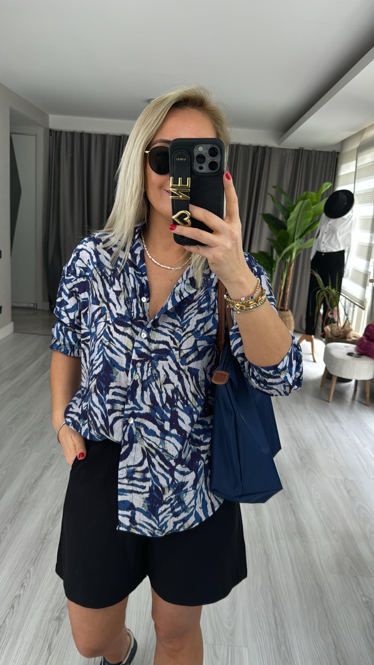 MAVİ DESENLİ TENCEL GÖMLEK