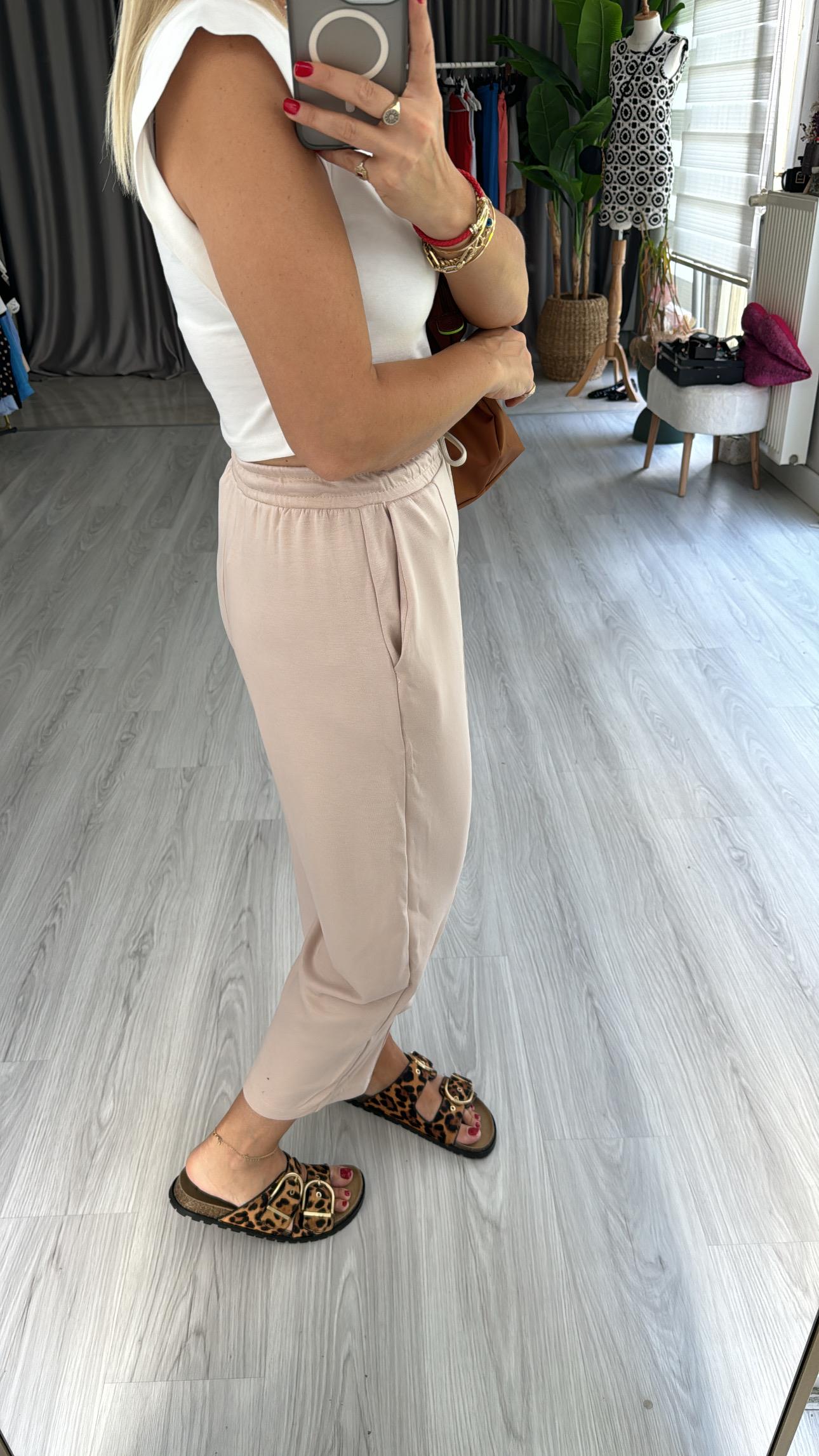 MODAL KUMAŞ, BELİ LASTİKLİ BEJ EŞOFMAN