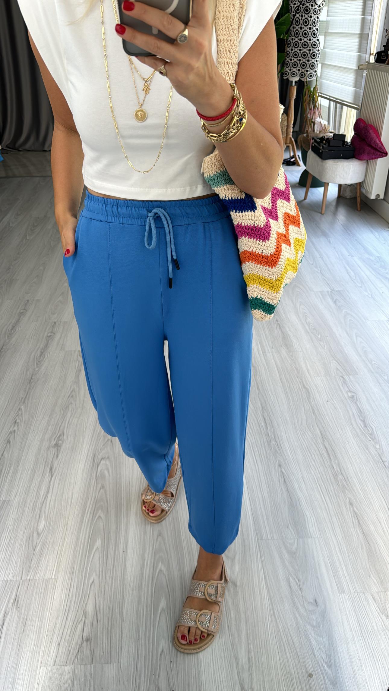 MODAL KUMAŞ, BELİ LASTİKLİ MAVİ EŞOFMAN 