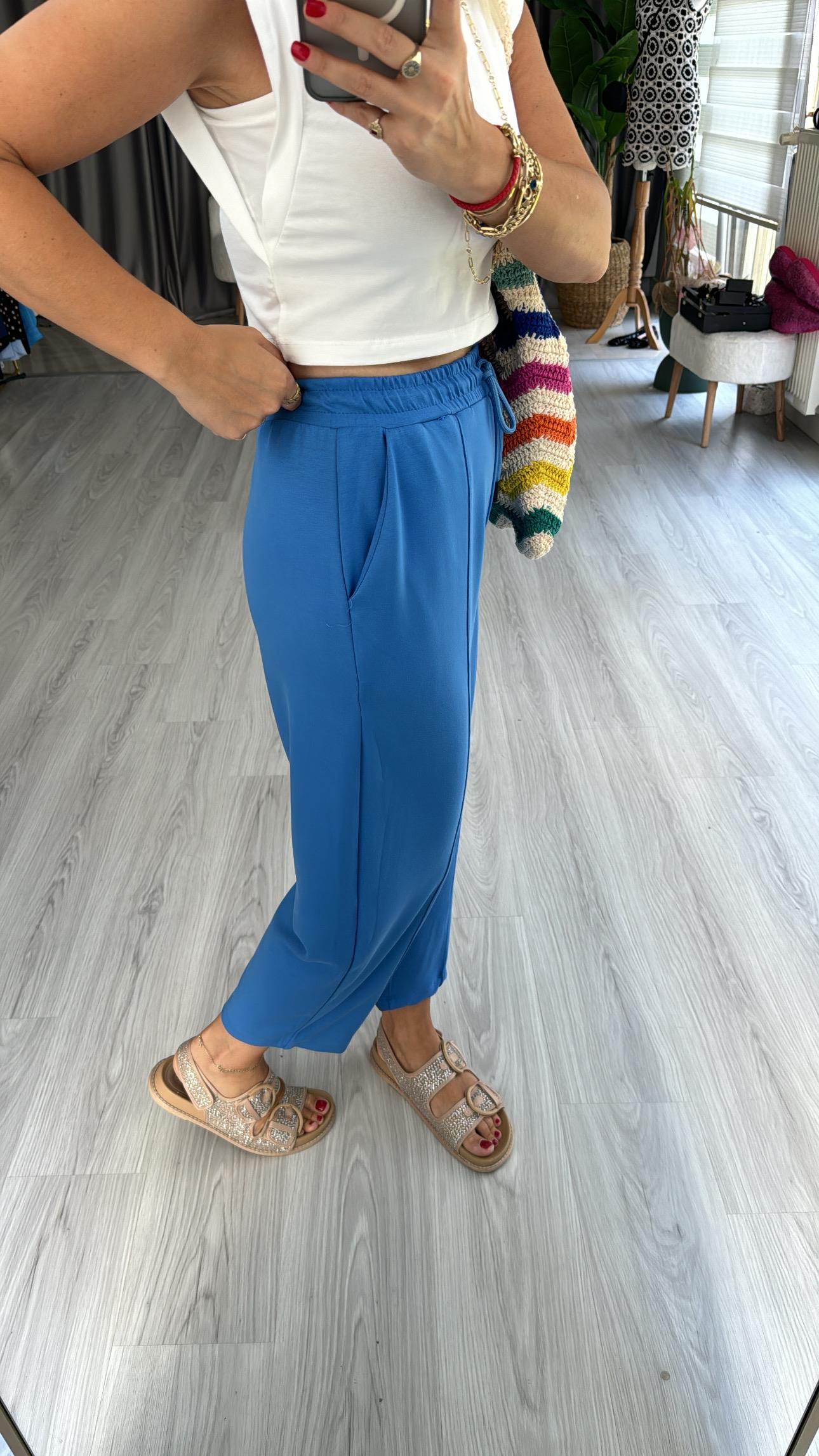 MODAL KUMAŞ, BELİ LASTİKLİ MAVİ EŞOFMAN 