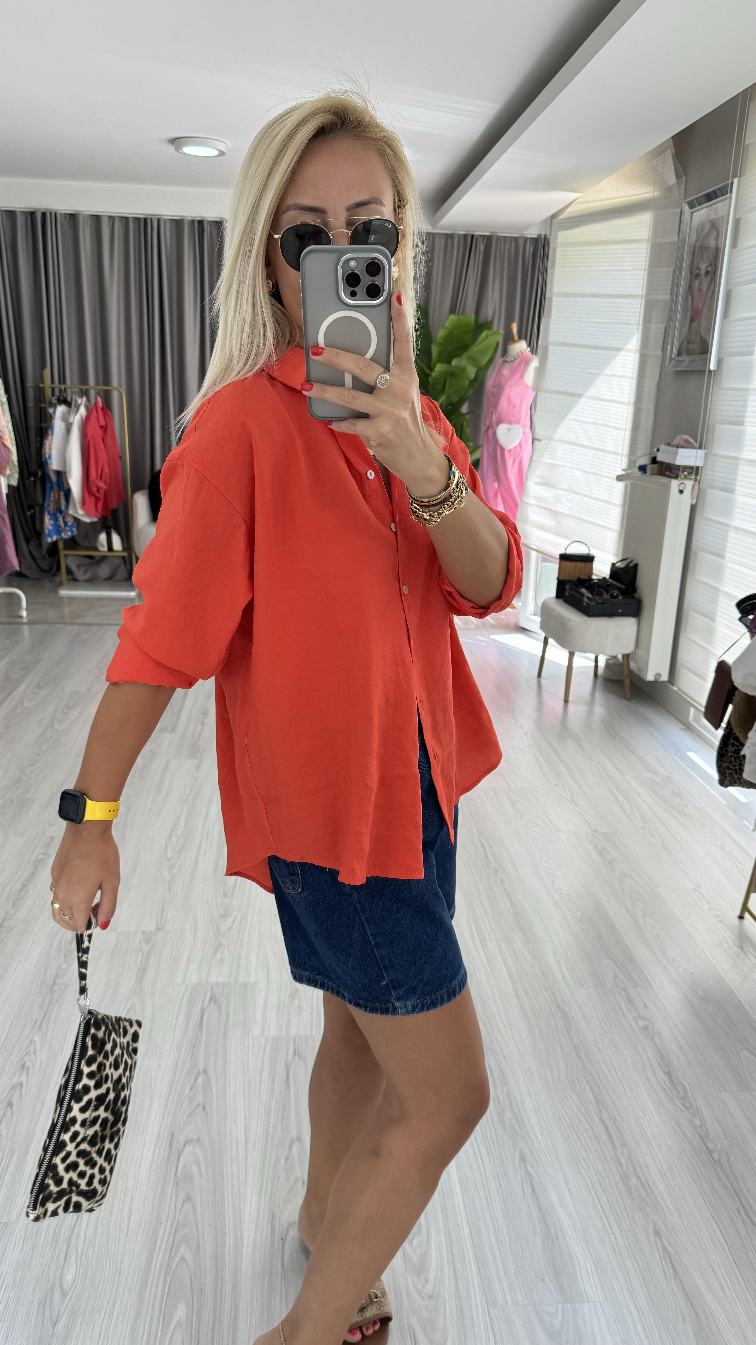 Modal Tencel Oranj Tiril Gömlek