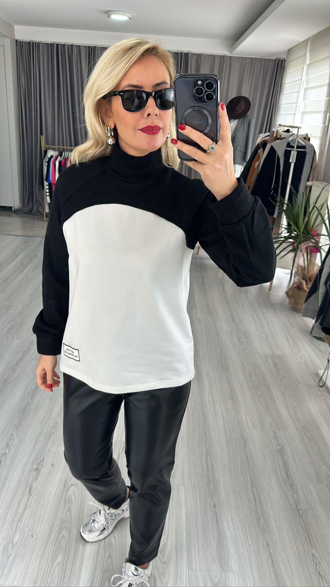 OMZU TRİKO DETAYLI EKRU SWEAT