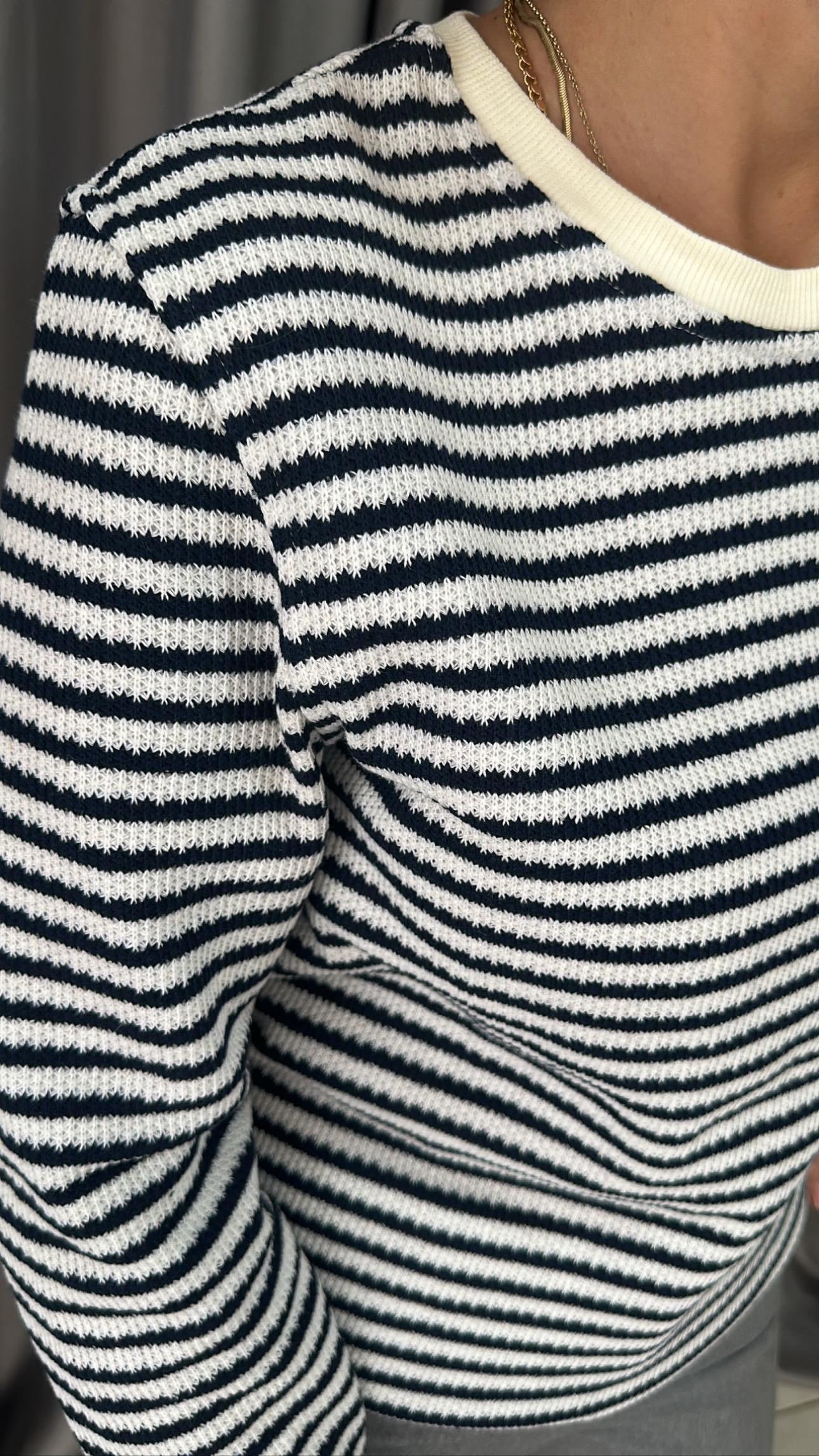 ORGİNAL MARKA LACİVERT BEYAZ ÇİZGİLİ UZUN KOL TRİKO