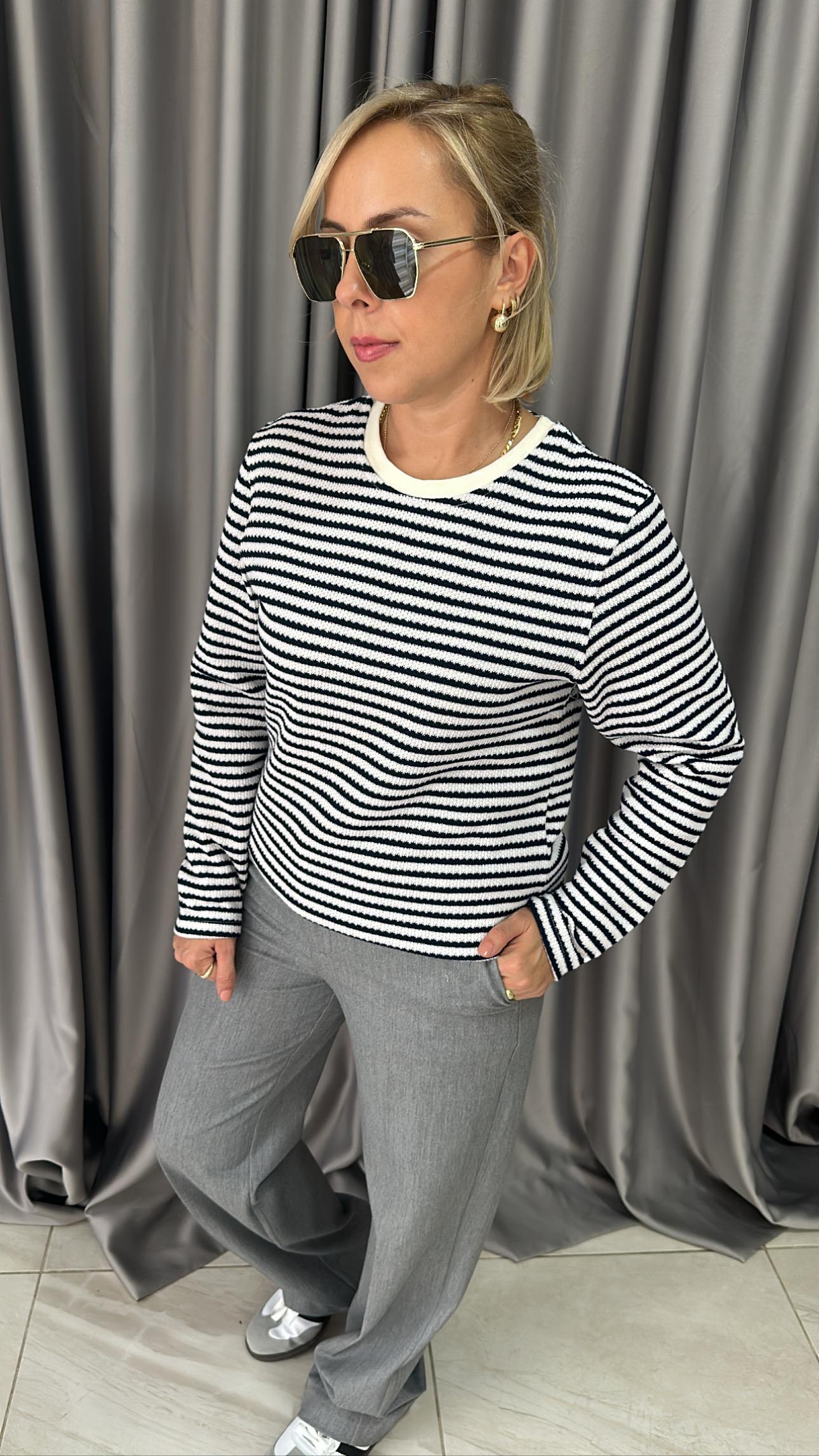 ORGİNAL MARKA LACİVERT BEYAZ ÇİZGİLİ UZUN KOL TRİKO