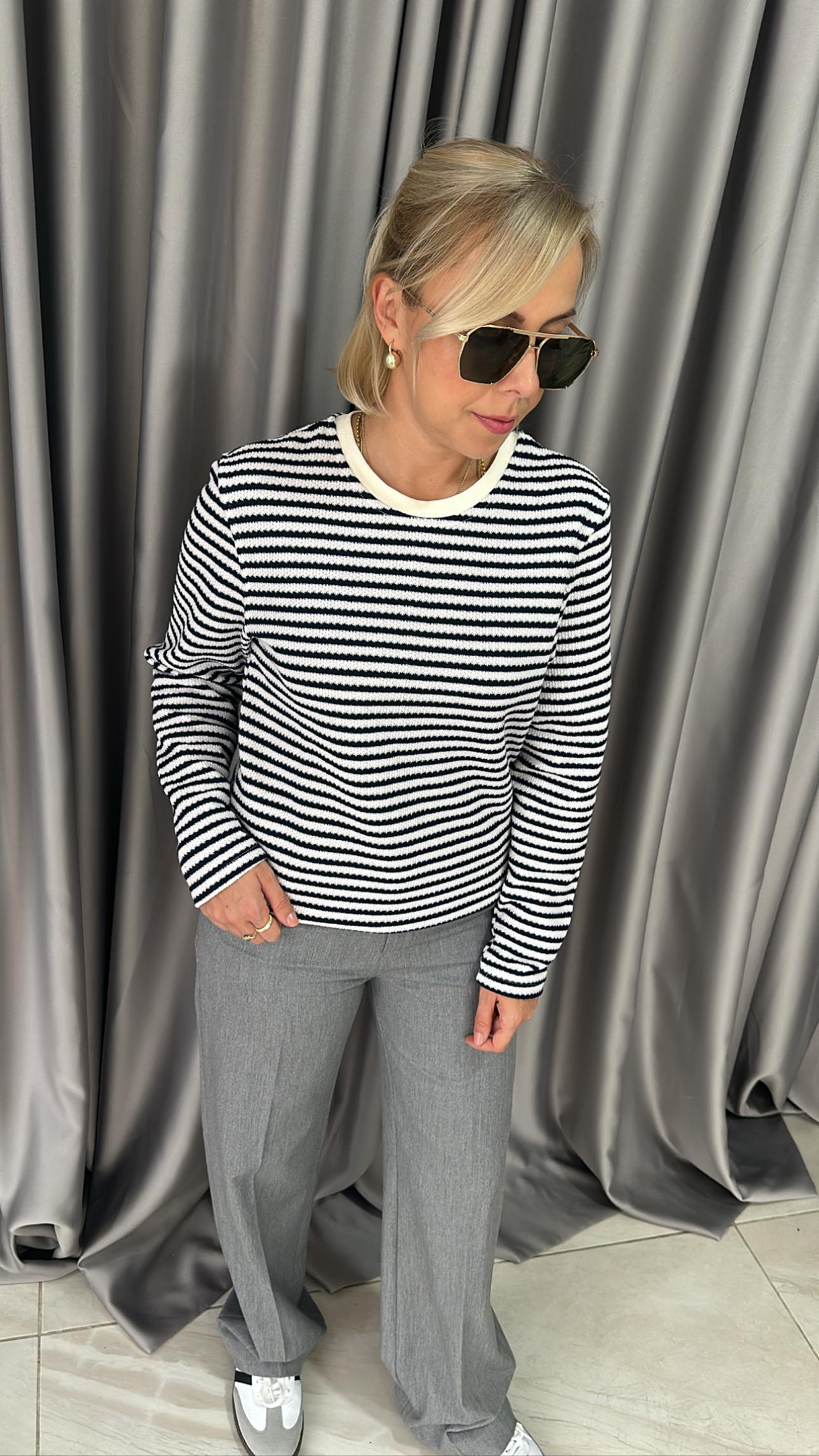 ORGİNAL MARKA LACİVERT BEYAZ ÇİZGİLİ UZUN KOL TRİKO