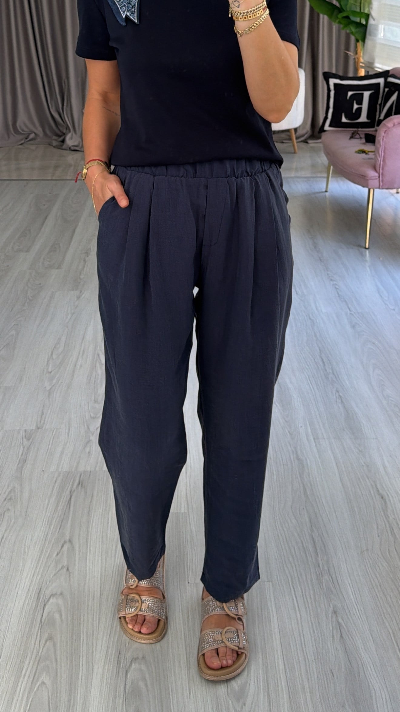 Orijinal Marka %100 Pamuklu Lacivert Tencel Pantolon