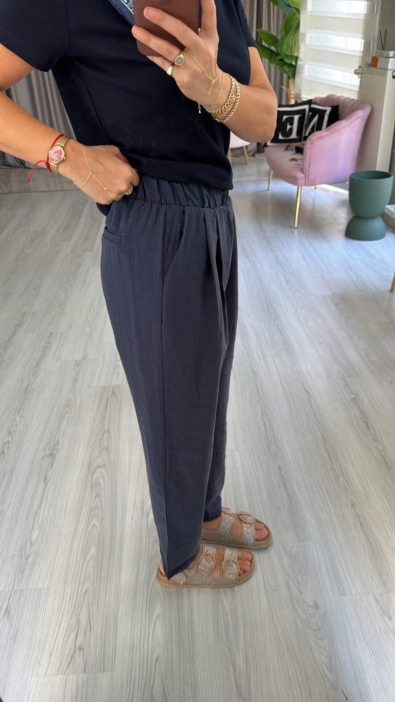 Orijinal Marka %100 Pamuklu Lacivert Tencel Pantolon