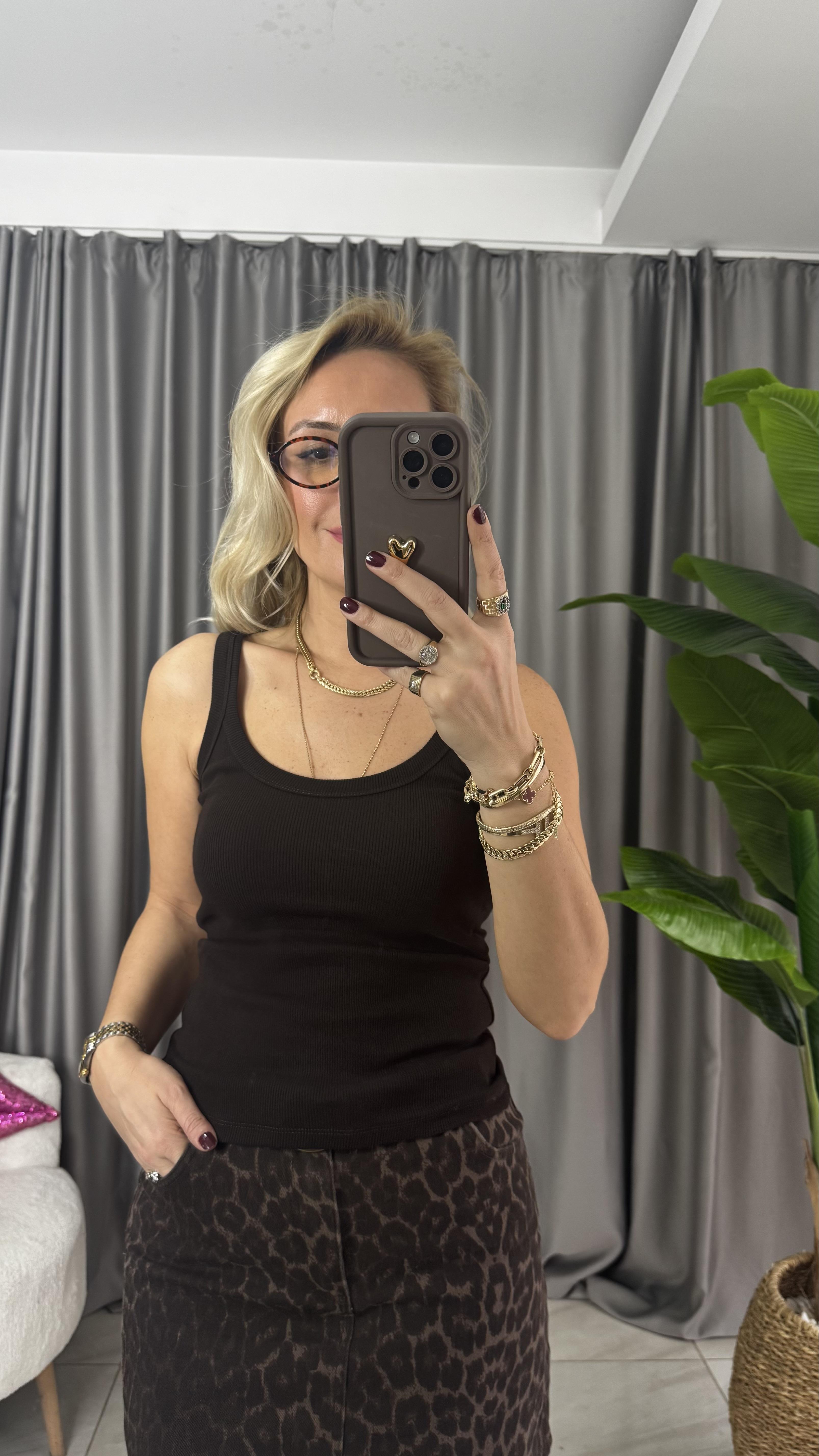 Orijinal Marka Askılı Acı Kahve Bluz