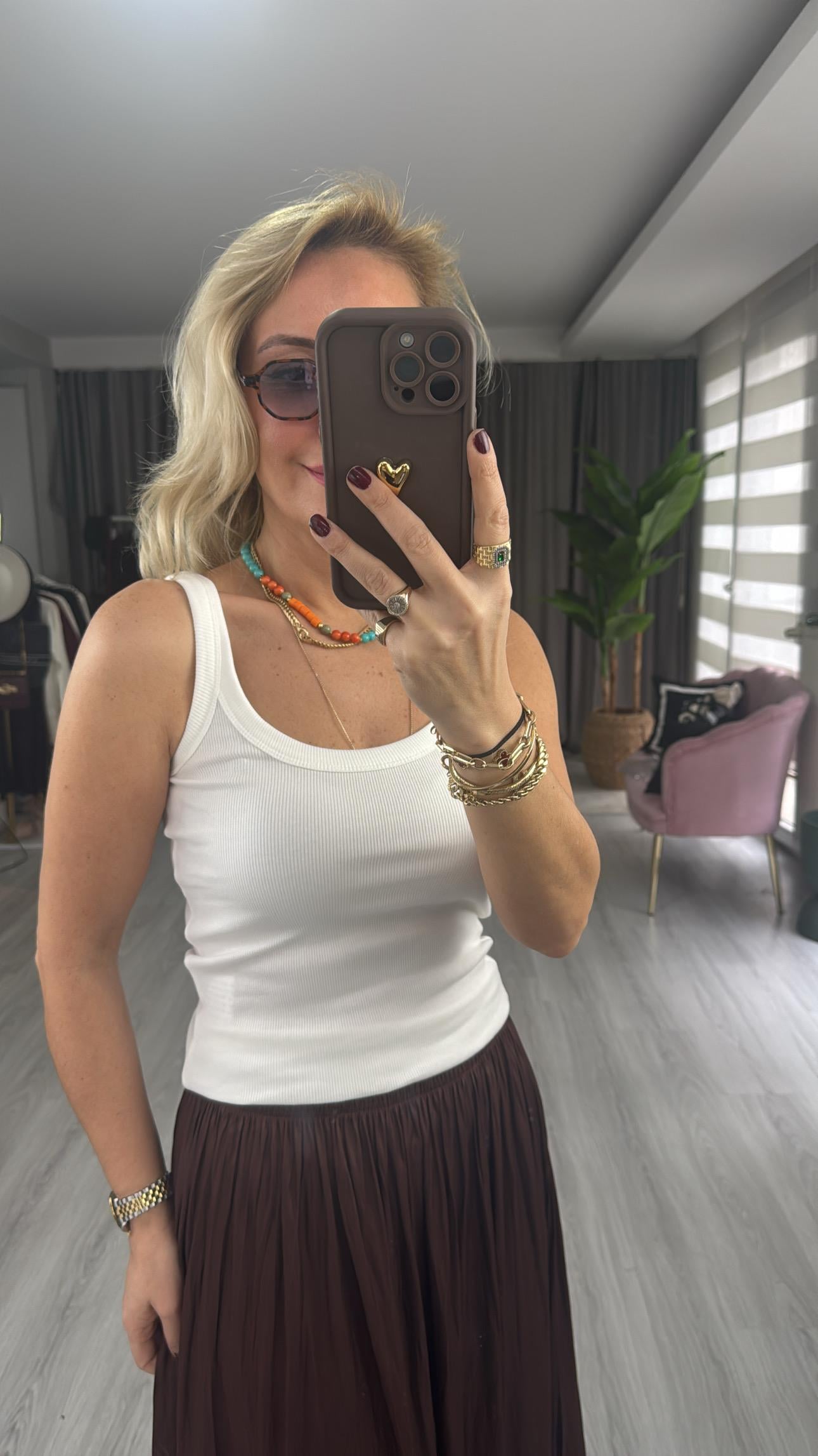 Orijinal Marka Askılı Beyaz Bluz