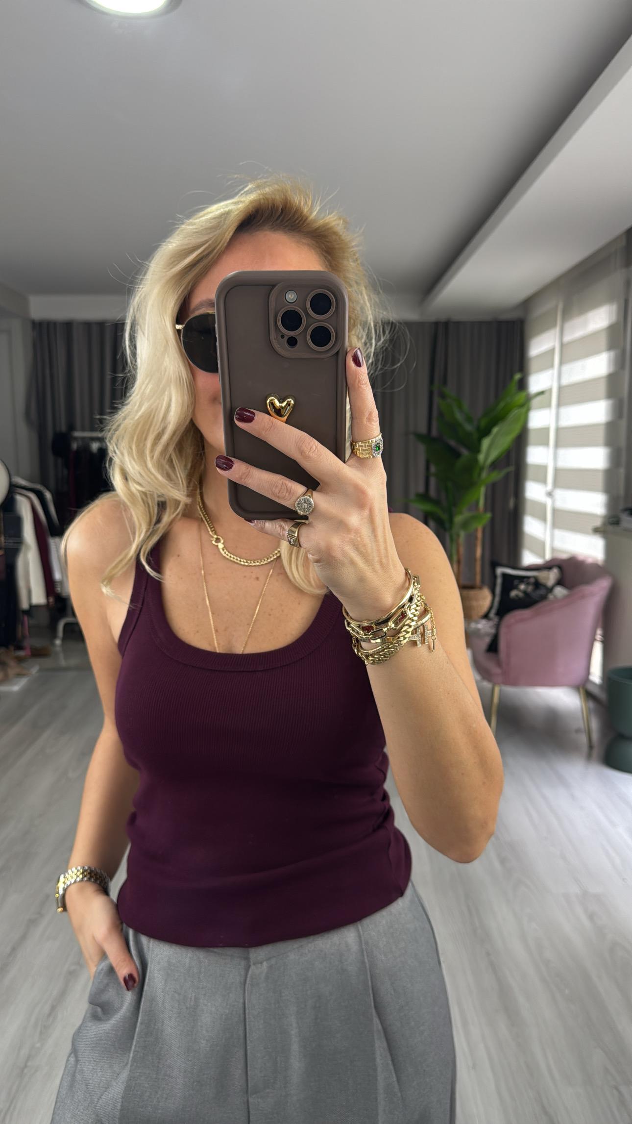 Orijinal Marka Askılı Bordo Bluz