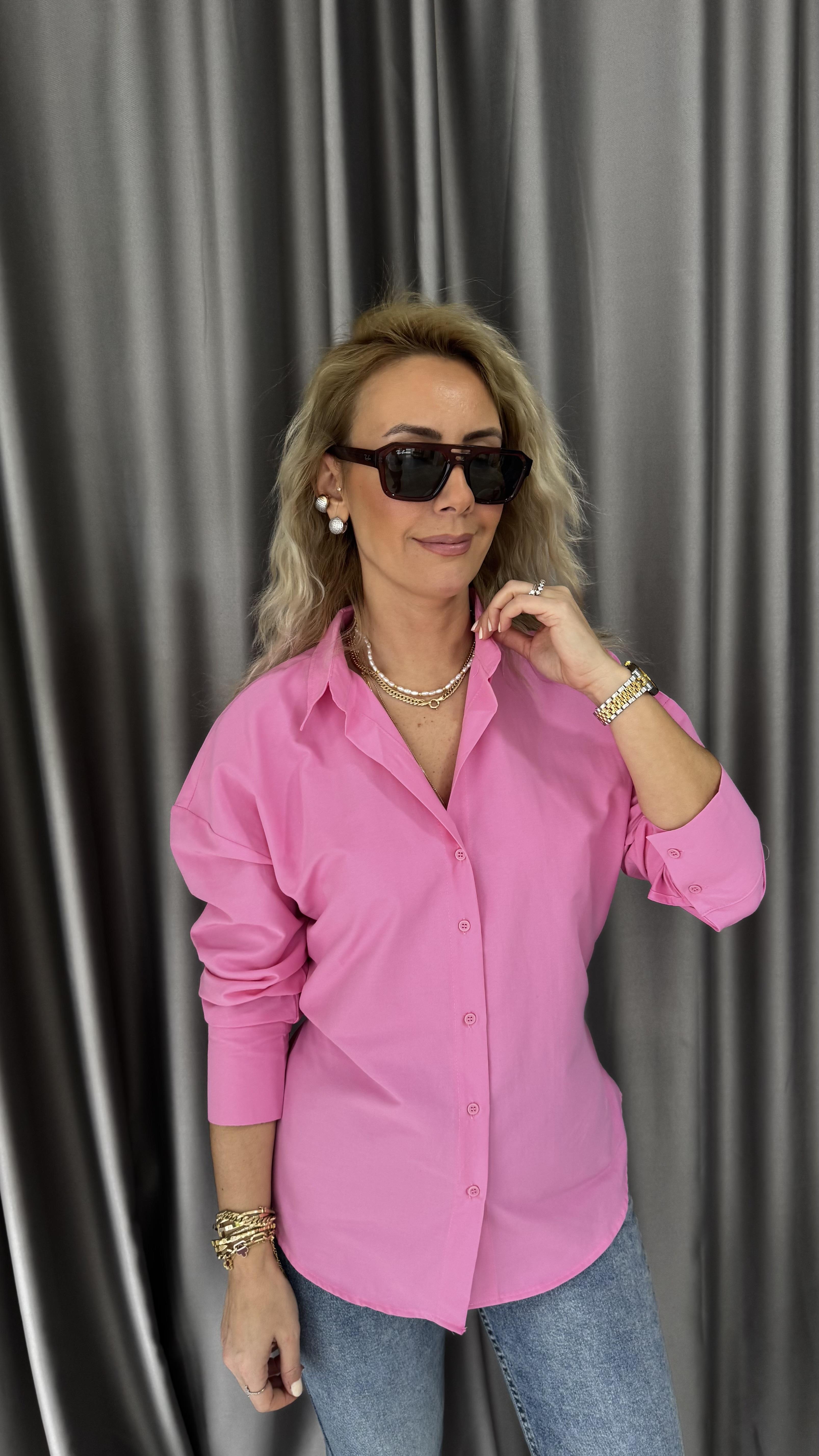 Orijinal Marka Sırtı Ayarlanabilir Kemer Detaylı Pembe Gömlek