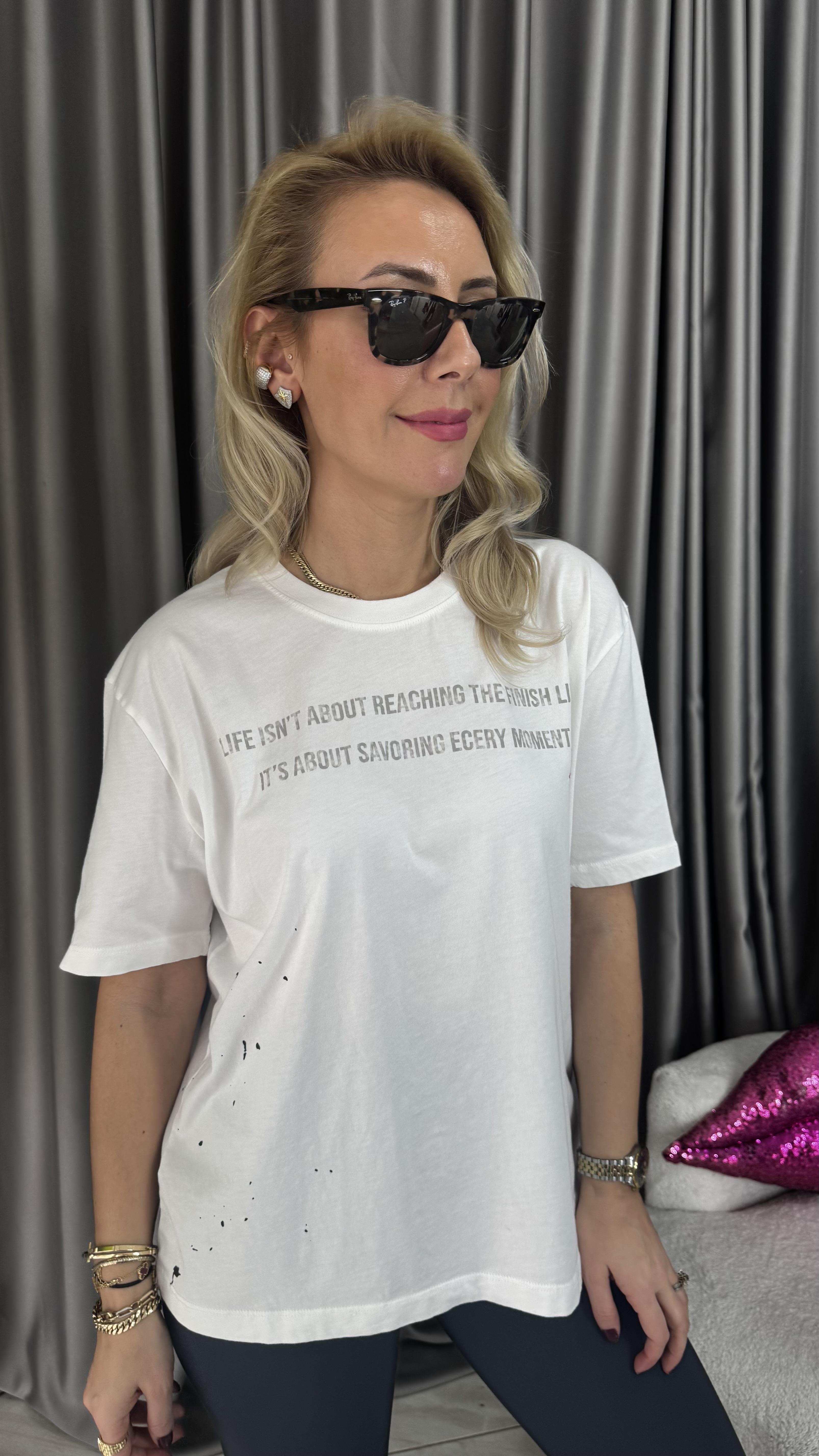 Orijinal Marka Yazılı Ekru T-shirt