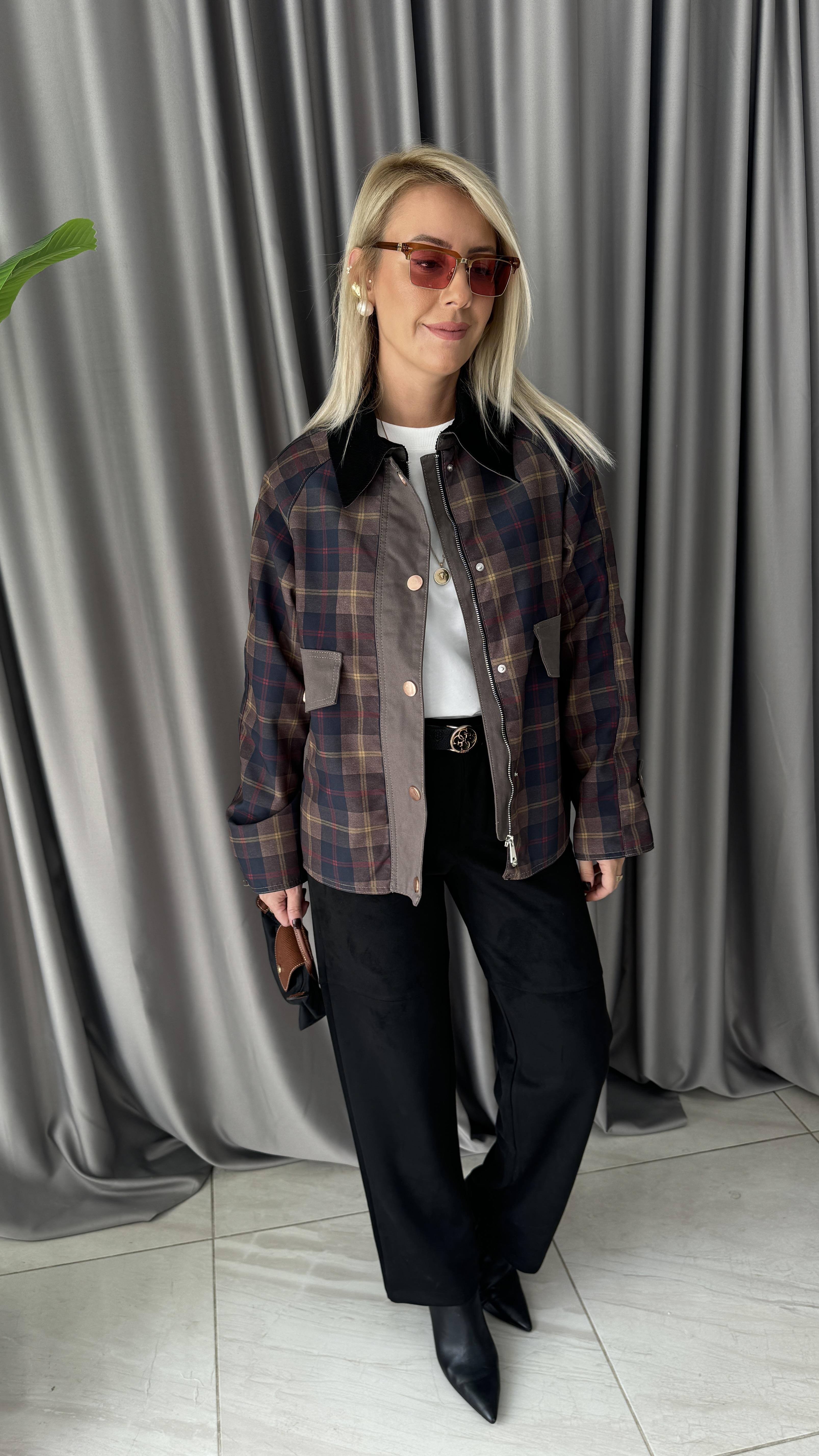 Orijinal Model Kadife Yaka Ekoseli Premium Mont