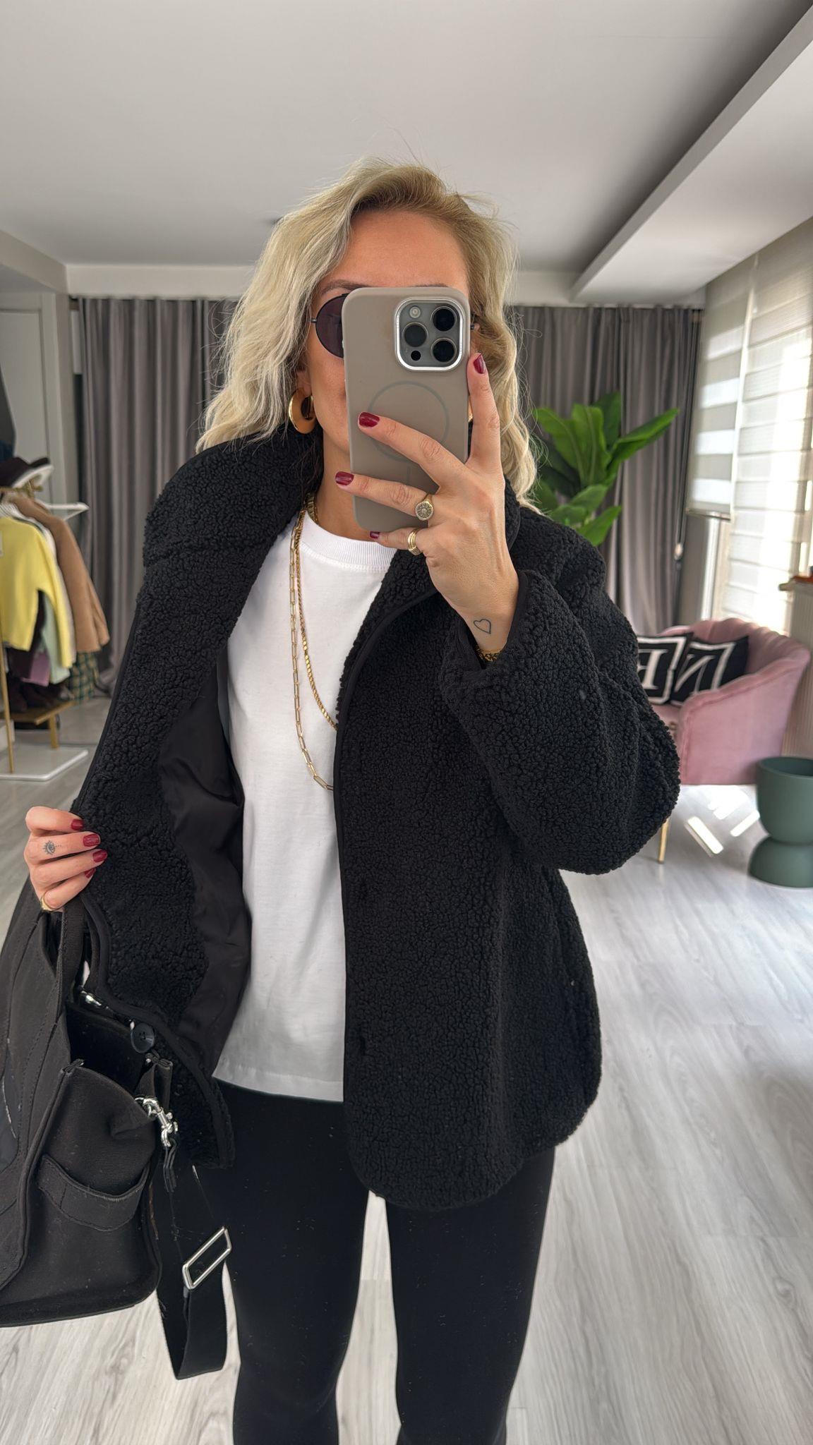 Orijinal Model Siyah Teddy Mont