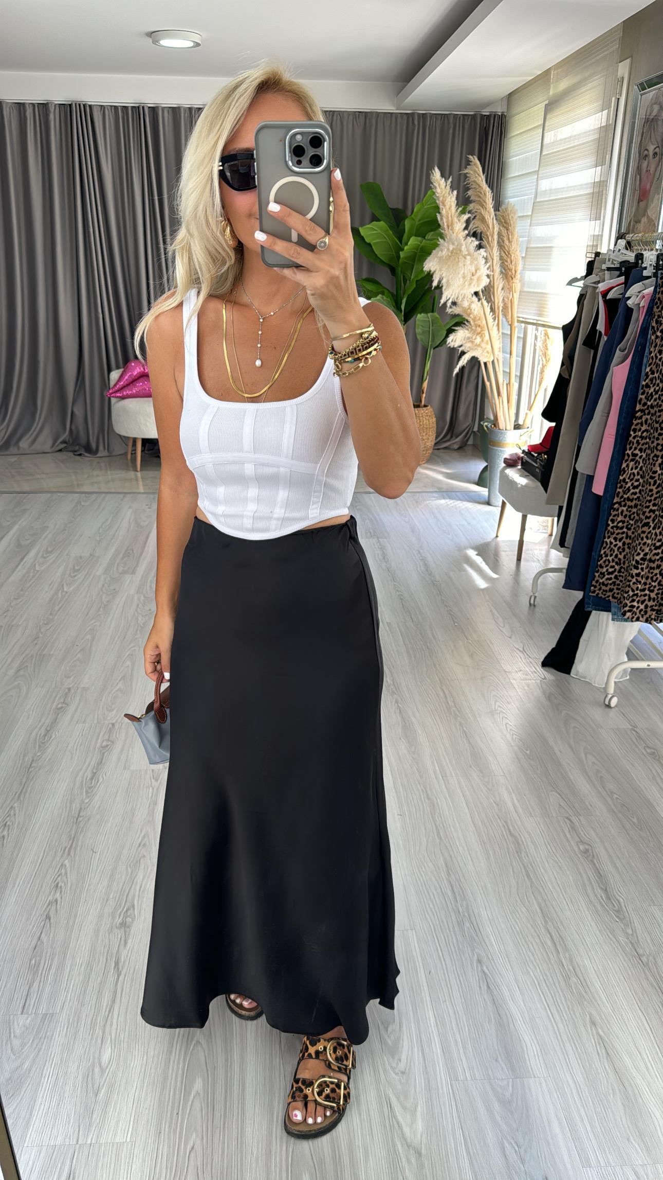 Orjinal Marka Beli Lastikli Siyah Saten Etek