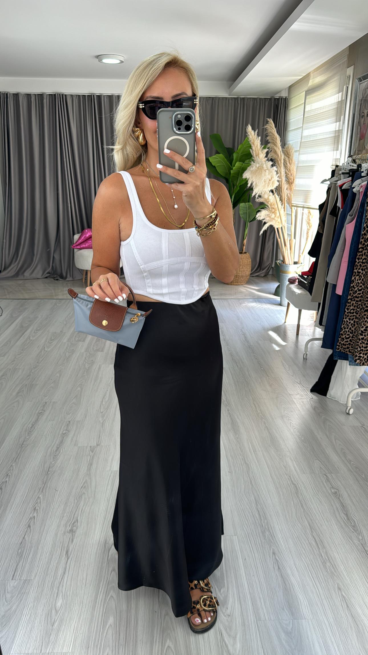 Orjinal Marka Beli Lastikli Siyah Saten Etek