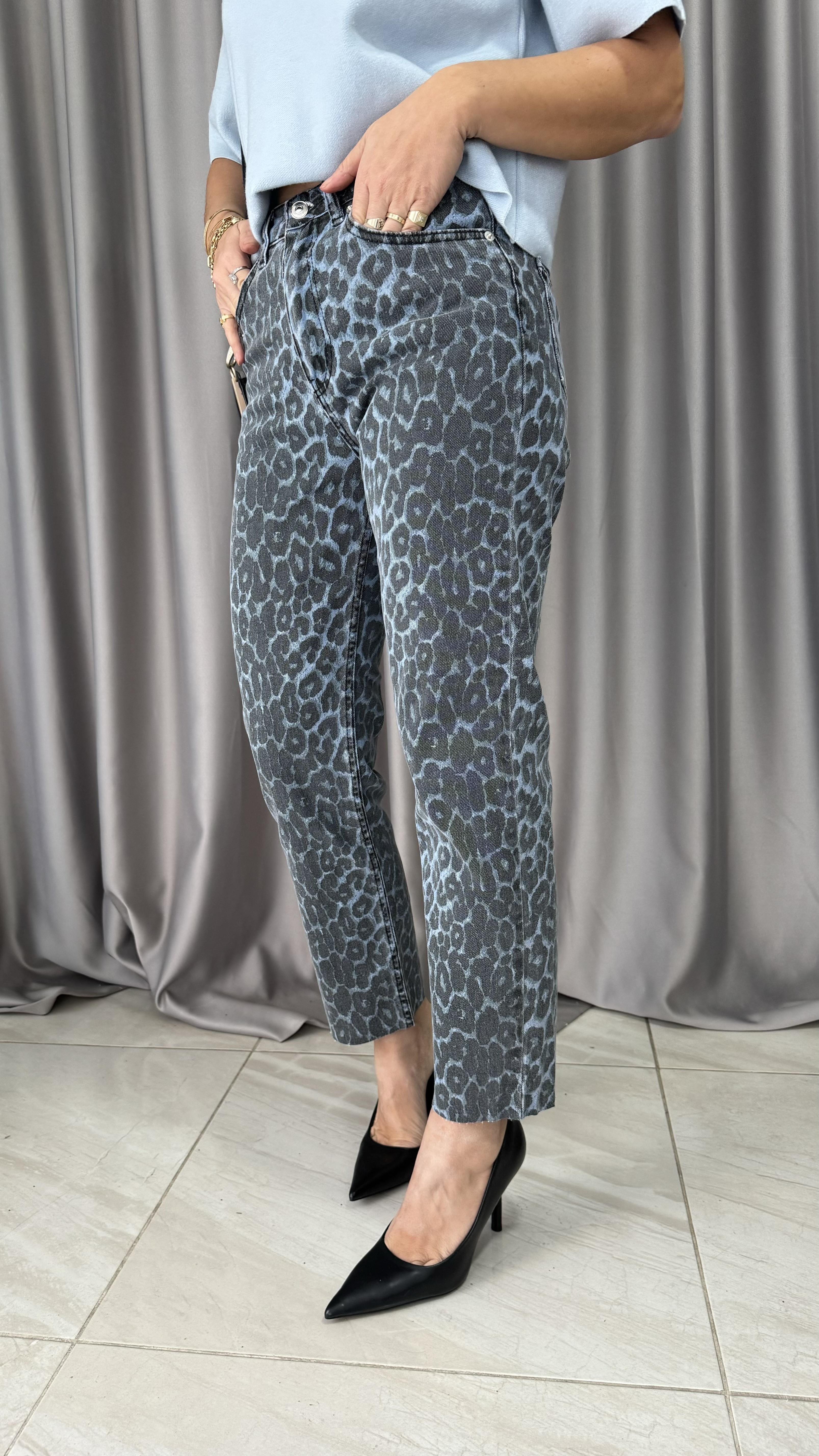 Orjinal Marka Boyfit Mavi Leopar Jean