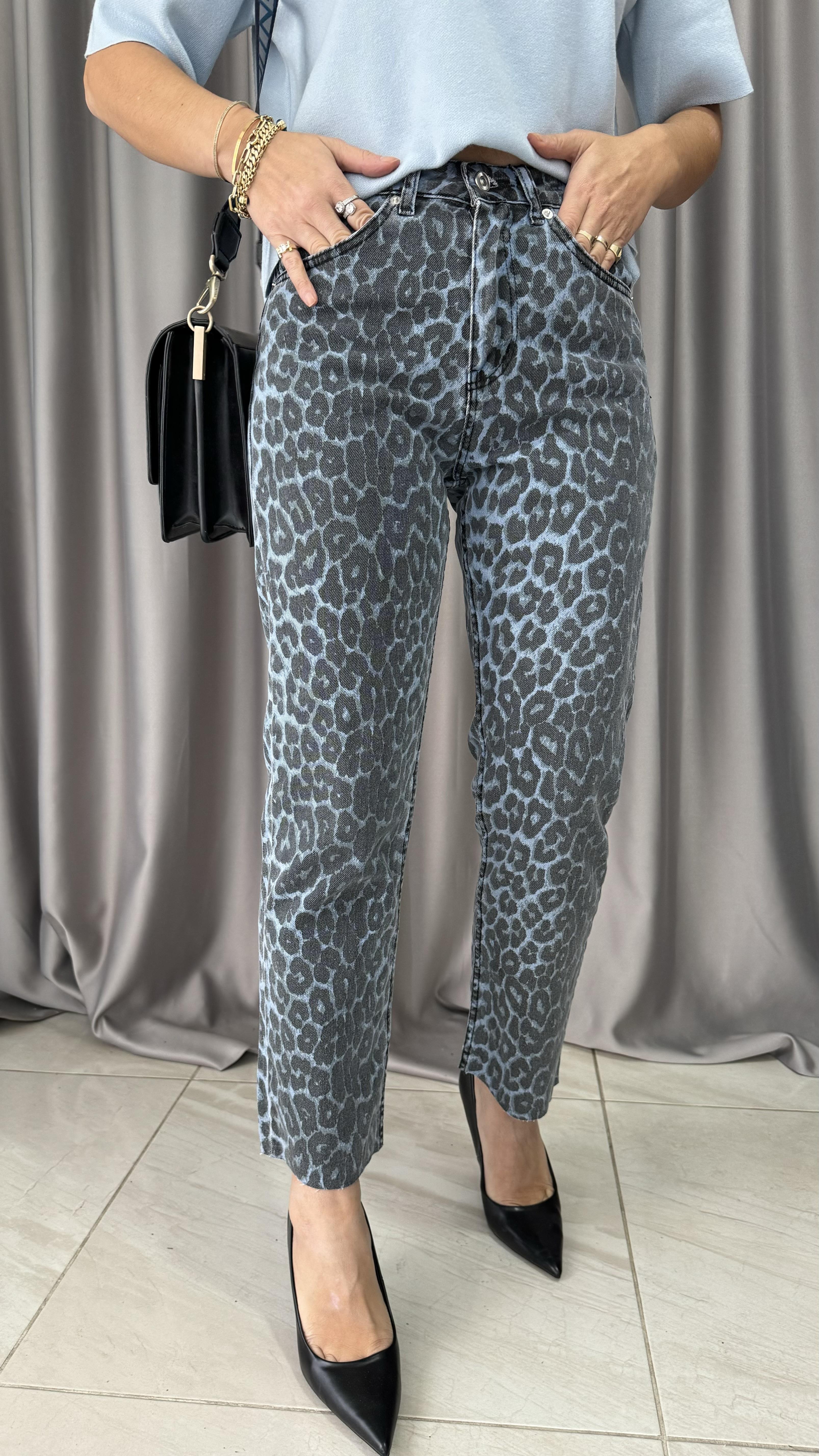 Orjinal Marka Boyfit Mavi Leopar Jean