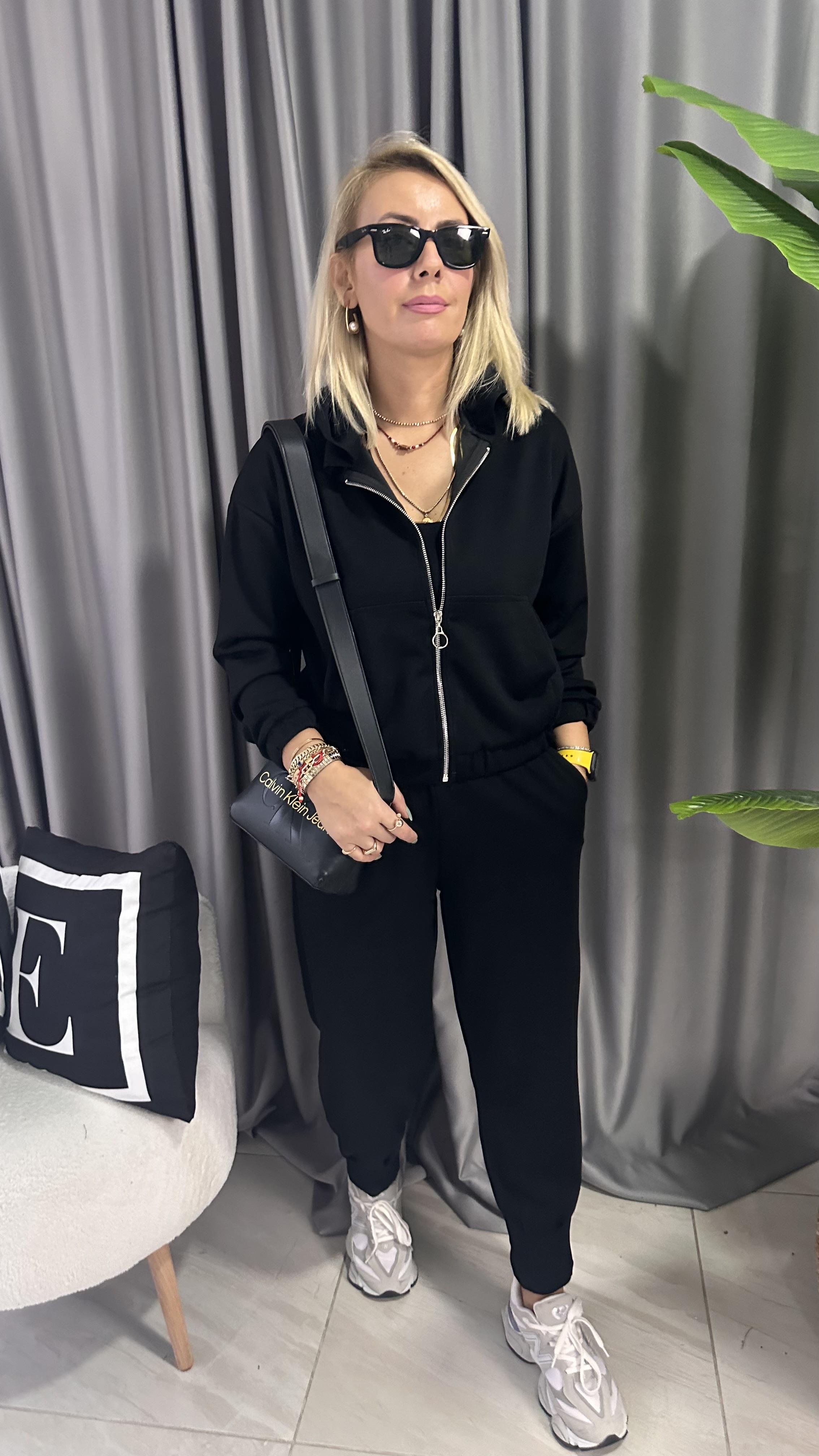 ORJİNAL MARKA, FERMUARLI, MODAL KUMAŞ, SİYAH EŞOFMAN TAKIMI