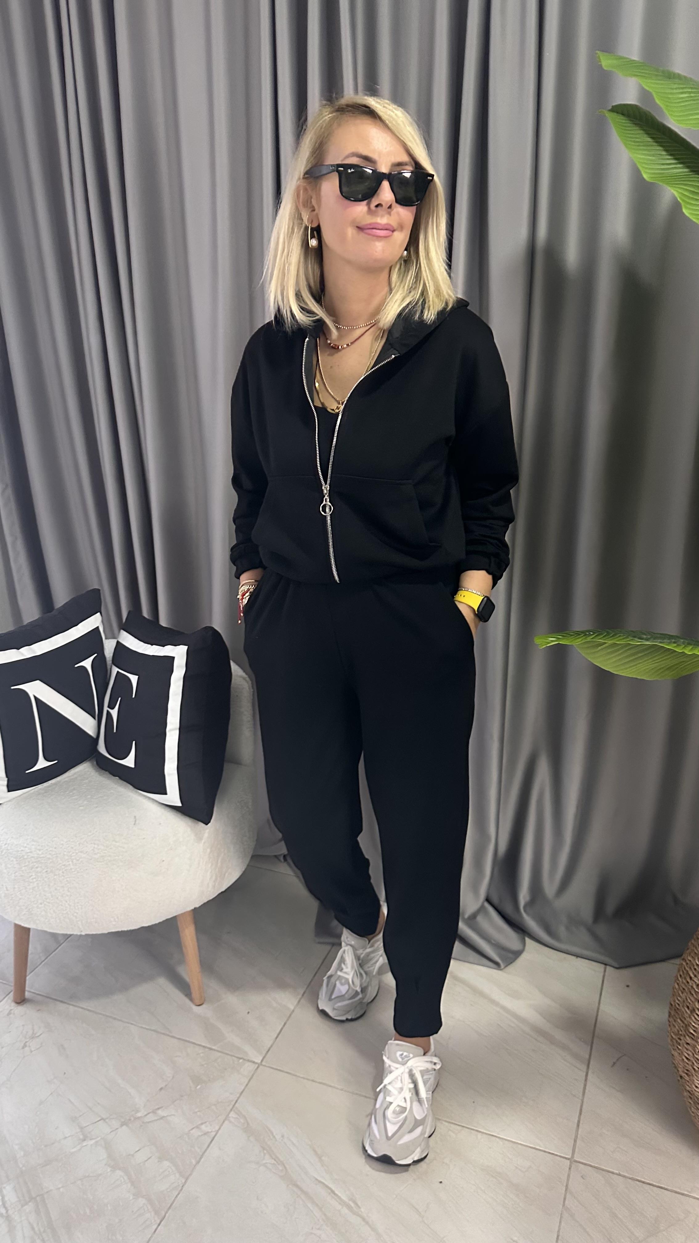 ORJİNAL MARKA, FERMUARLI, MODAL KUMAŞ, SİYAH EŞOFMAN TAKIMI