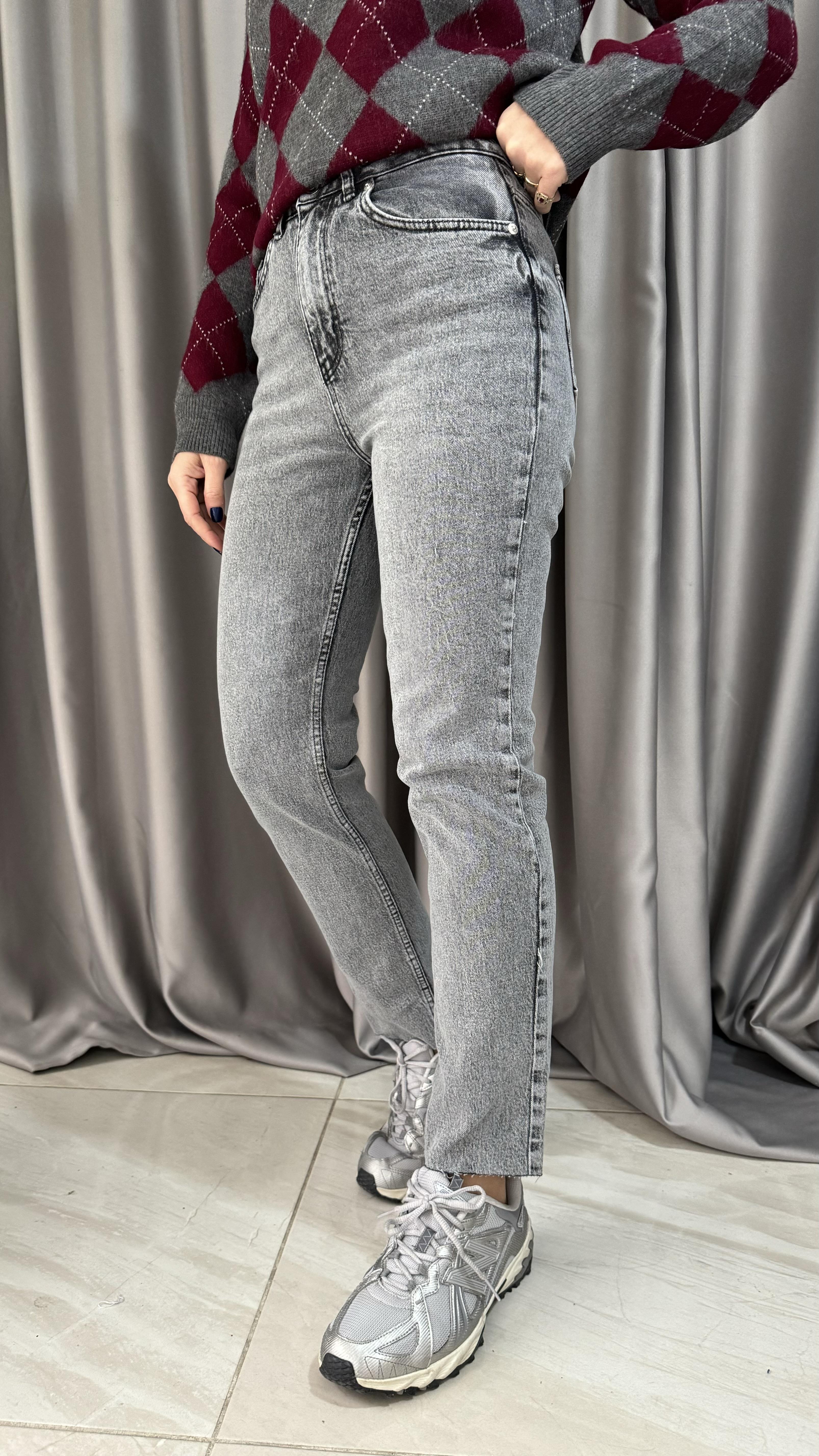 Orjinal Marka Gri Boyfit Jean