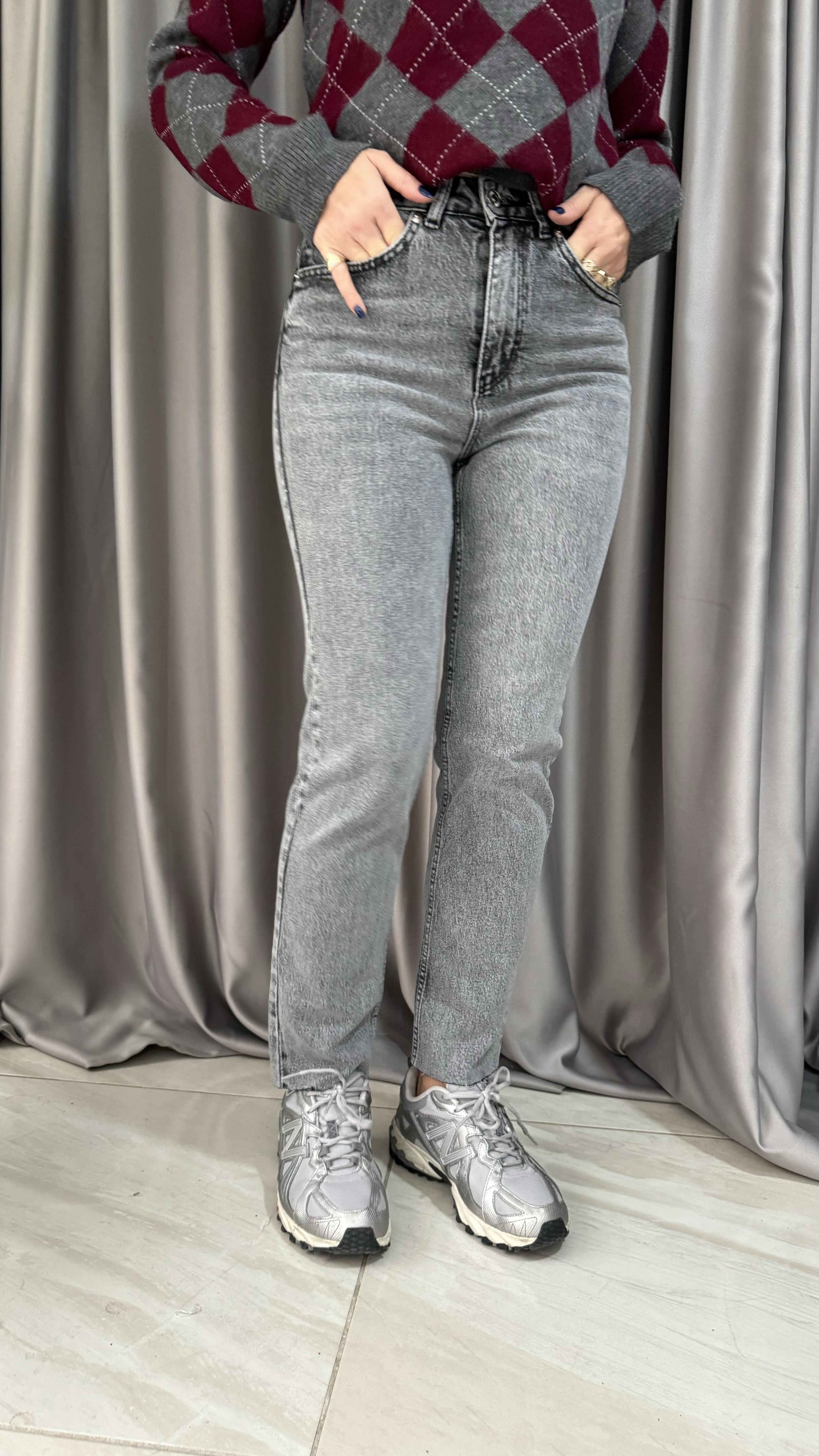 Orjinal Marka Gri Boyfit Jean