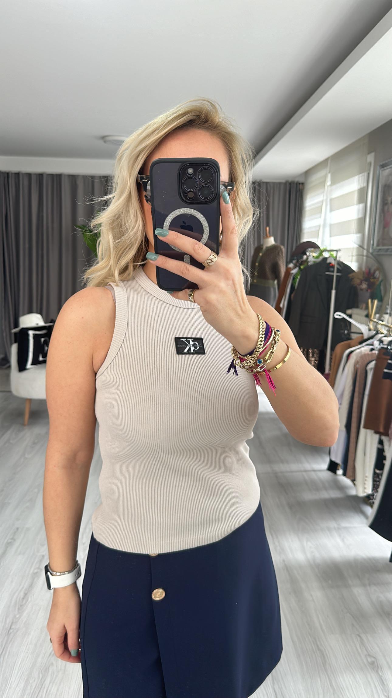 ORJİNAL MARKA, HALTER YAKA BEJ ATLET