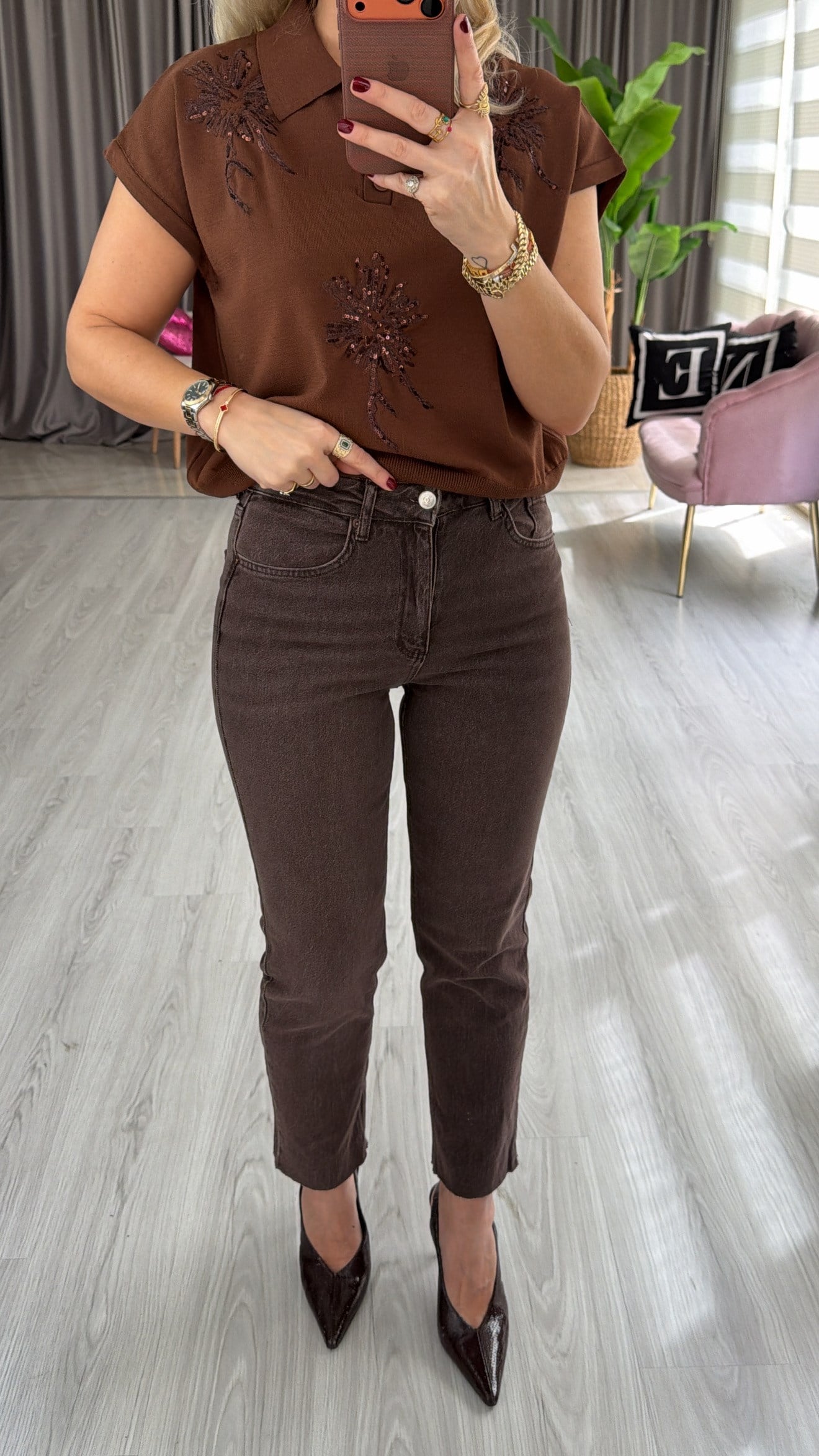 Orjinal Marka Likralı Acı Kahve Yıkamalı Kesik Paça Jean