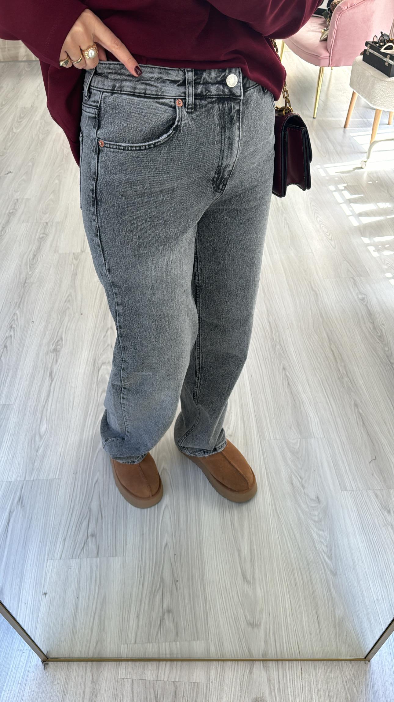 Orjinal Marka Likralı Gri Palazzo Jean