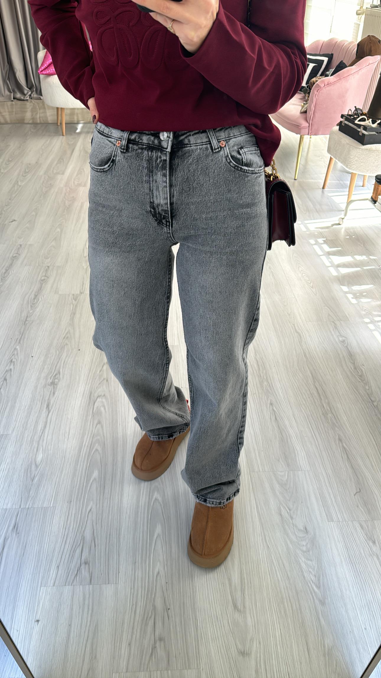 Orjinal Marka Likralı Gri Palazzo Jean