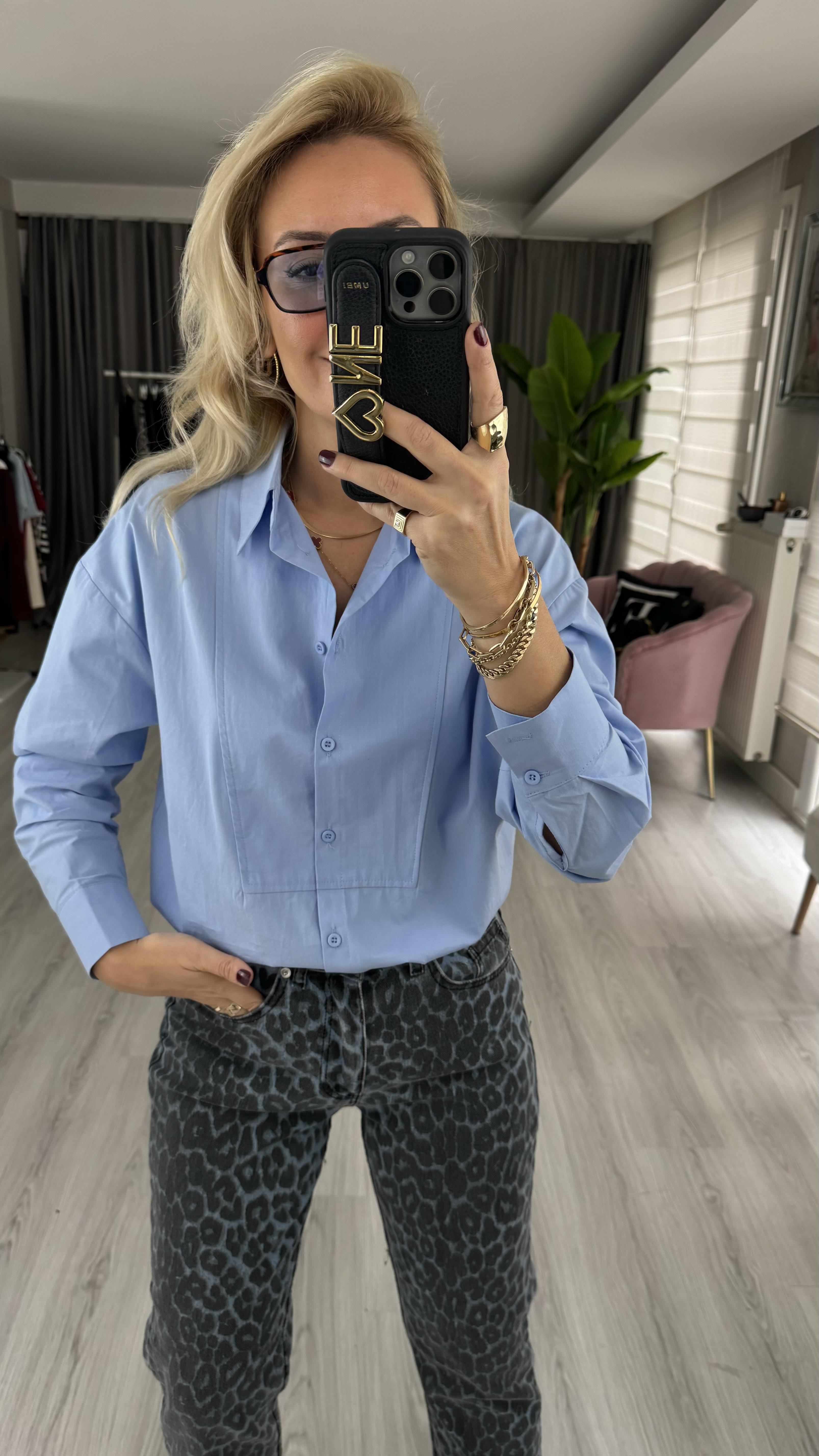 Orjinal Marka Mavi Poplin Gömlek