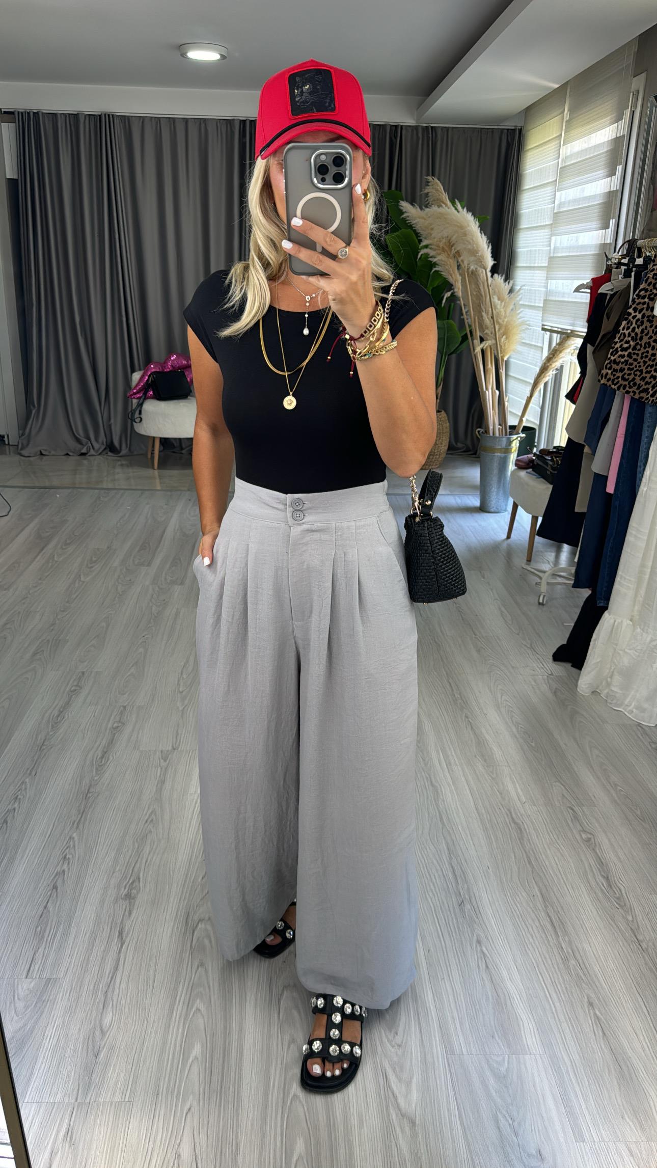 Orjinal Marka Pamuk Keten Gri Pantolon