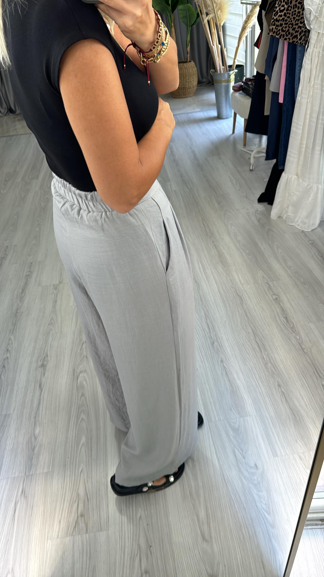 Orjinal Marka Pamuk Keten Gri Pantolon