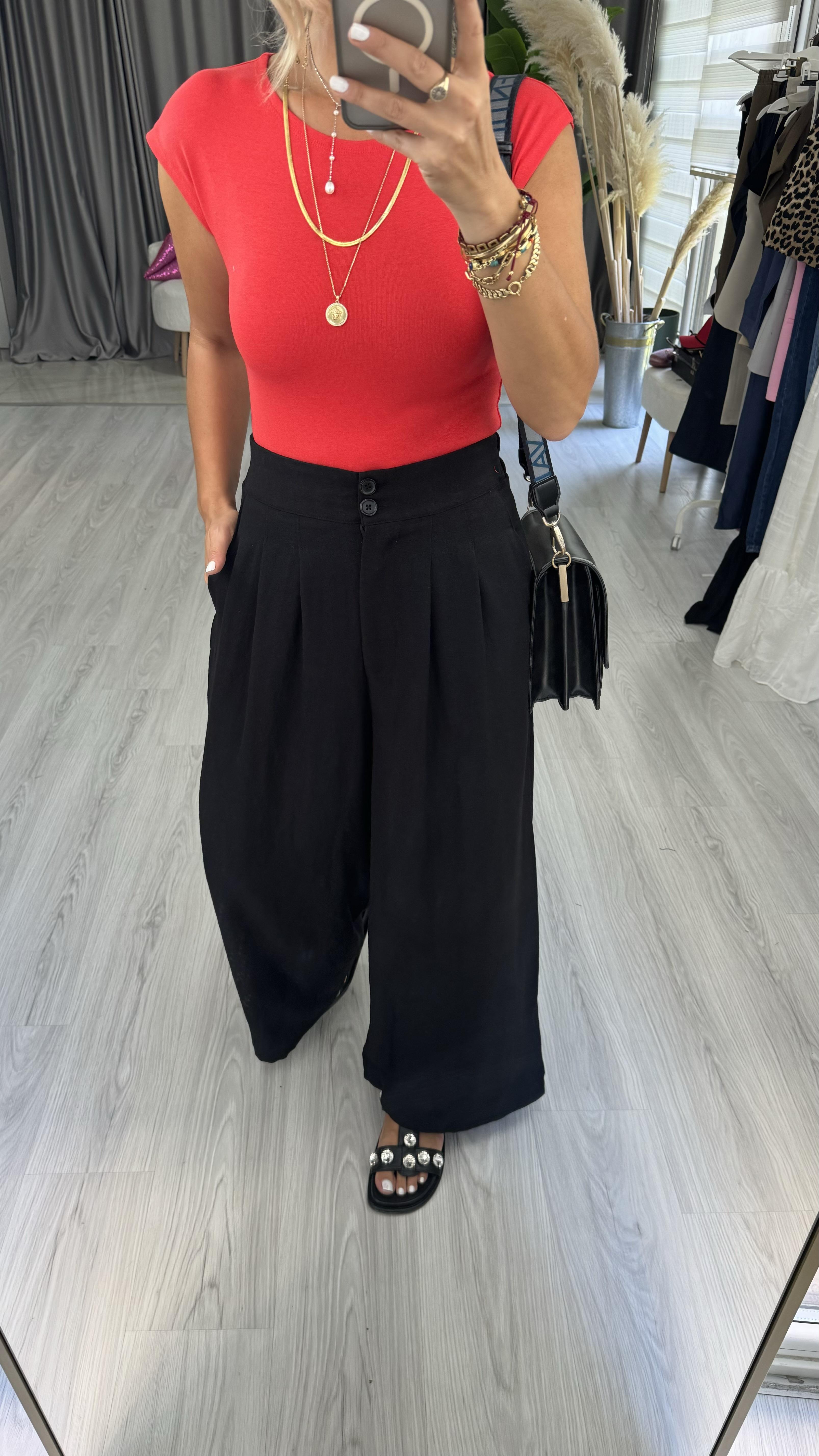 Orjinal Marka Pamuk Keten Siyah Pantolon