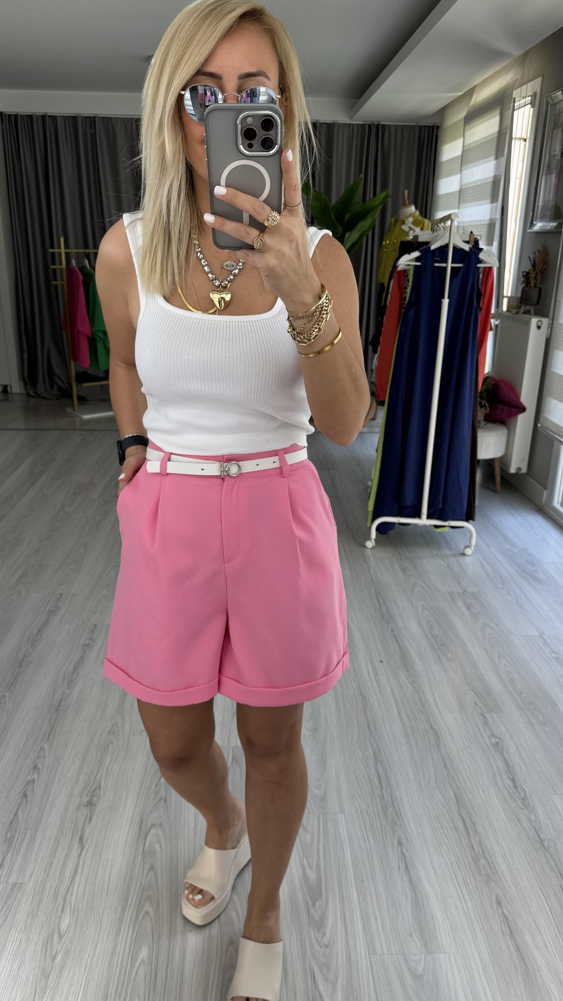 ORJİNAL MARKA ŞEHİR BOY, KEMERLİ, PEMBE ŞORT