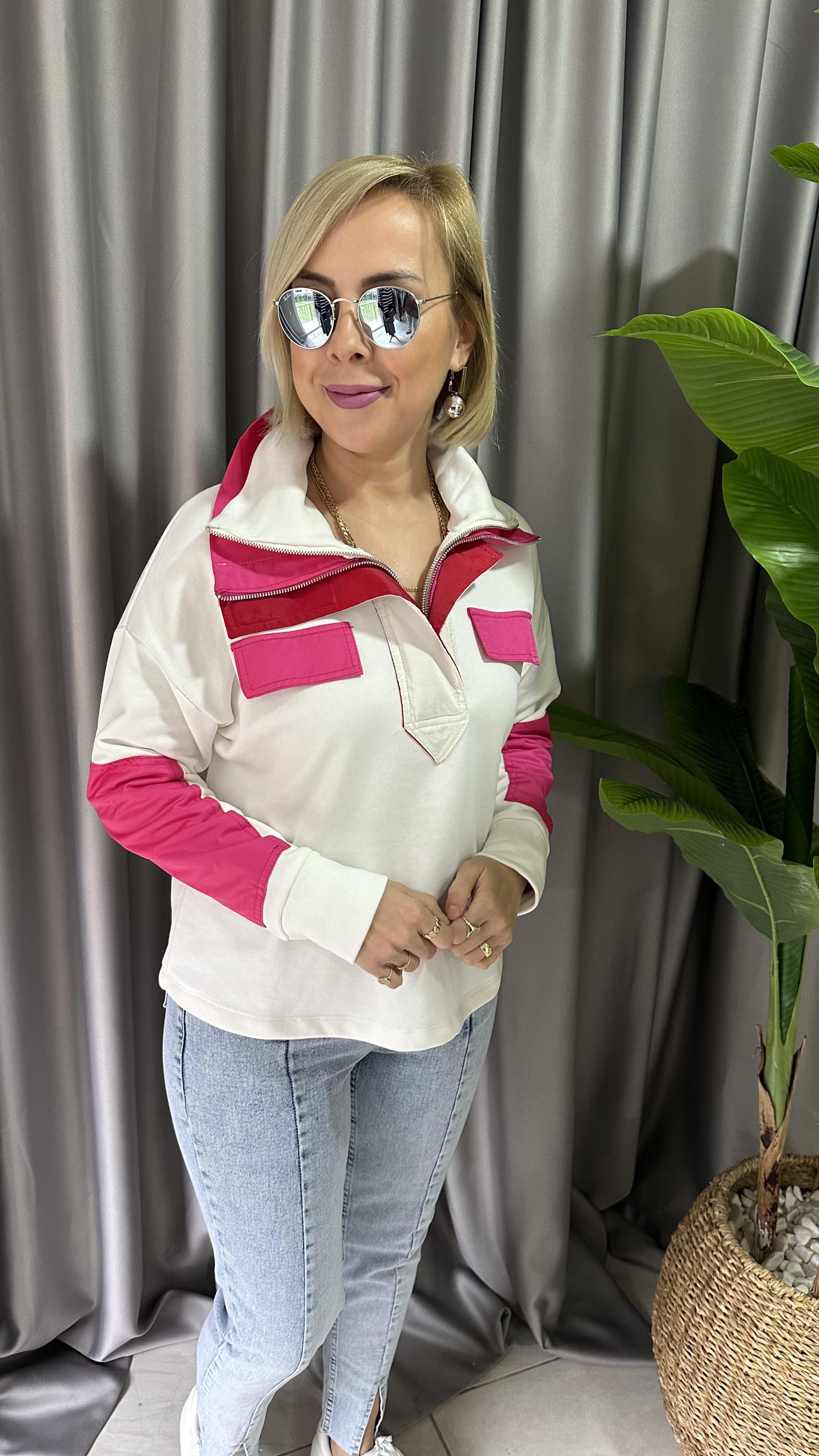 ORJİNAL MODEL ÇİFT FERMUARLI TASARIM FUŞYA SWEAT