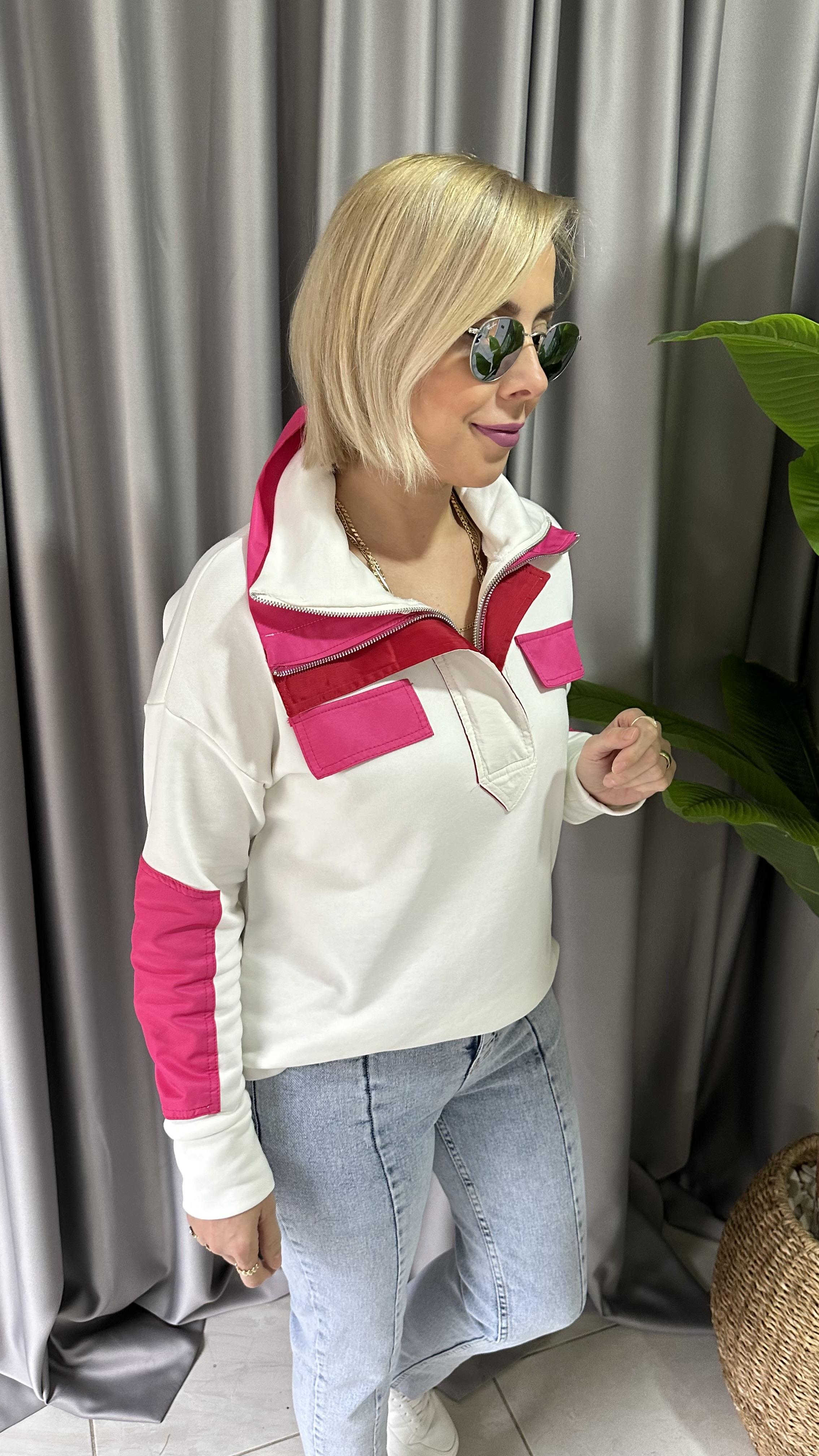 ORJİNAL MODEL ÇİFT FERMUARLI TASARIM FUŞYA SWEAT