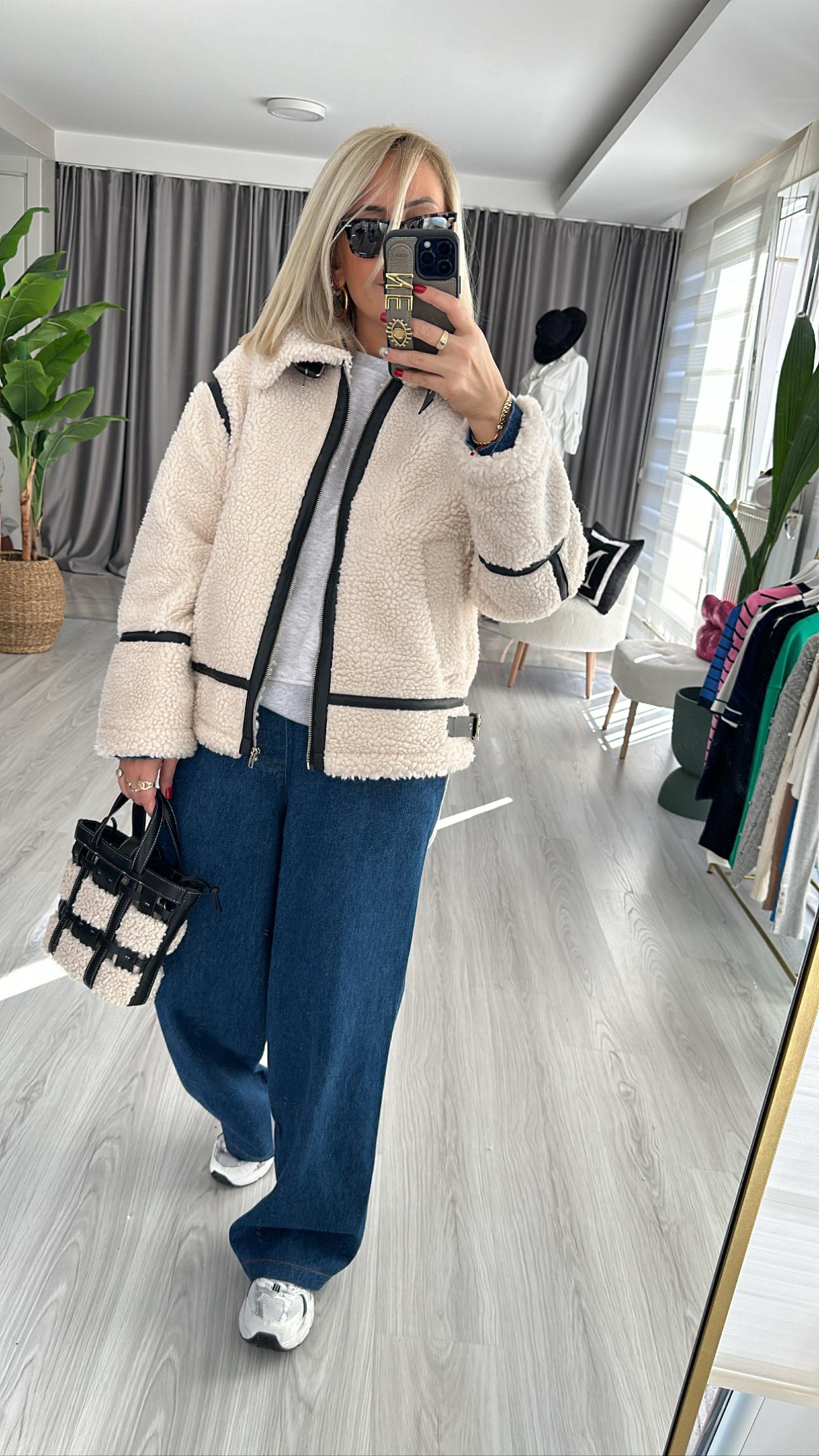 Orjinal Model, Deri Detaylı Teddy Mont