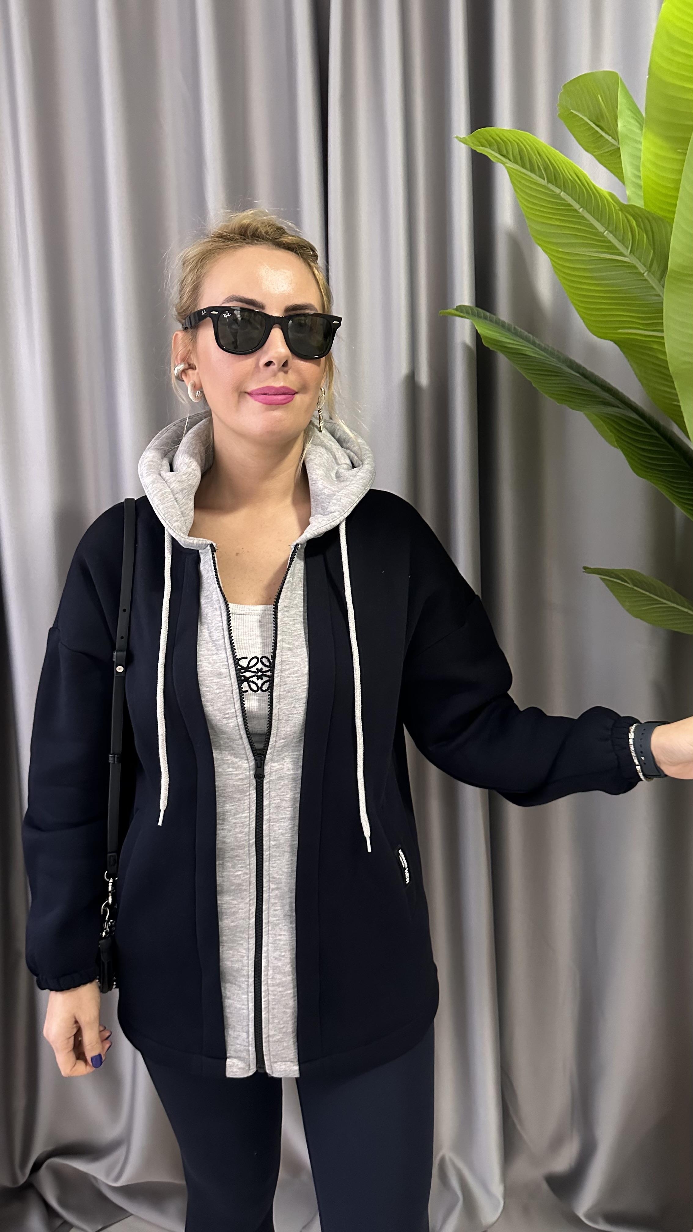 ORJİNAL MODEL FERMUARLI LACİVERT TASARIM SWEAT