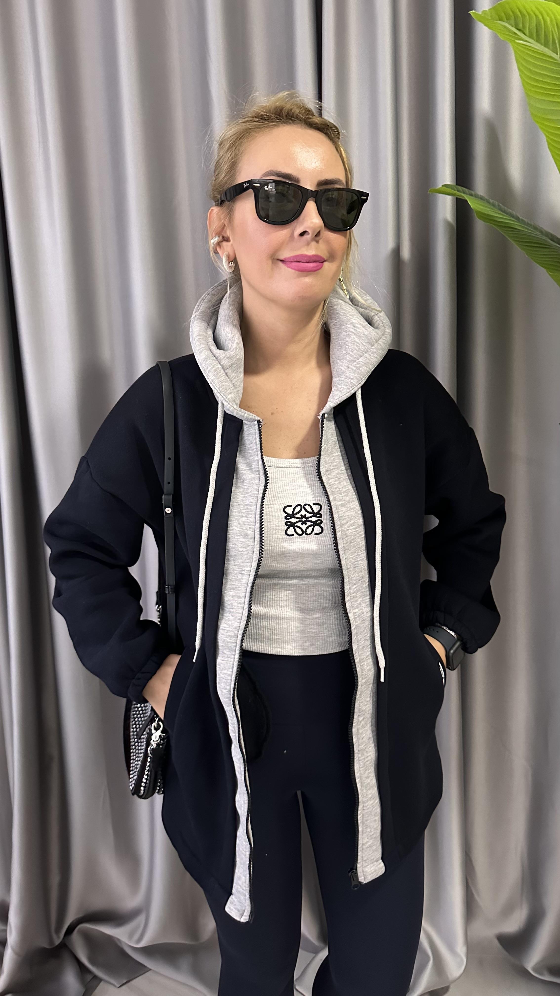 ORJİNAL MODEL FERMUARLI LACİVERT TASARIM SWEAT