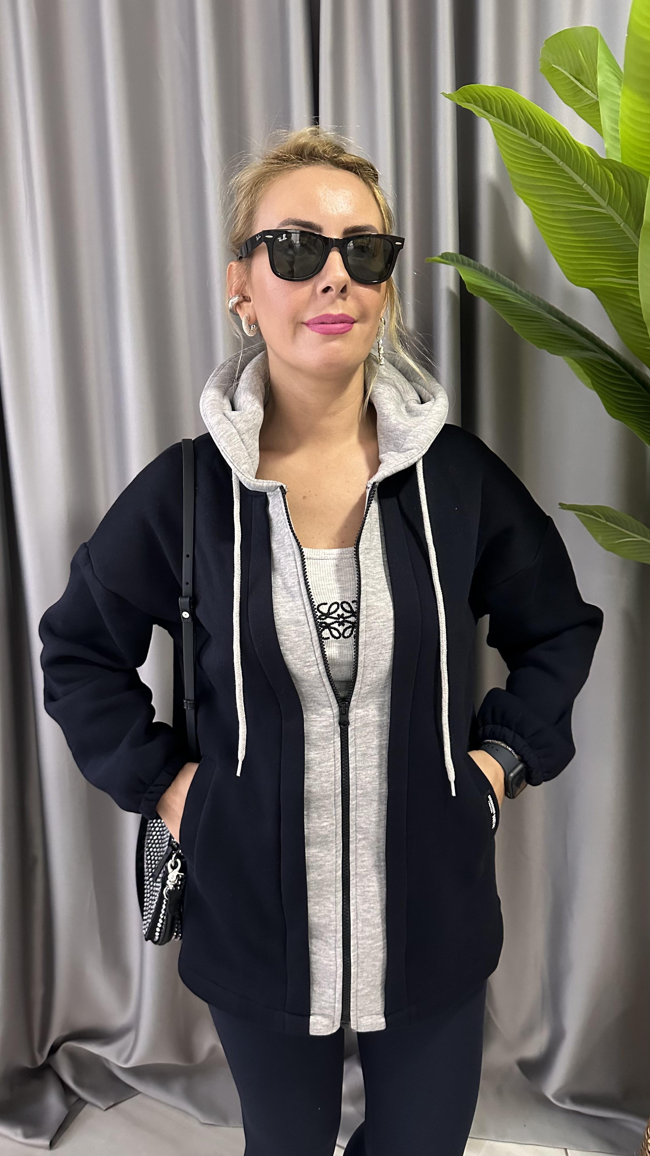 ORJİNAL MODEL FERMUARLI LACİVERT TASARIM SWEAT